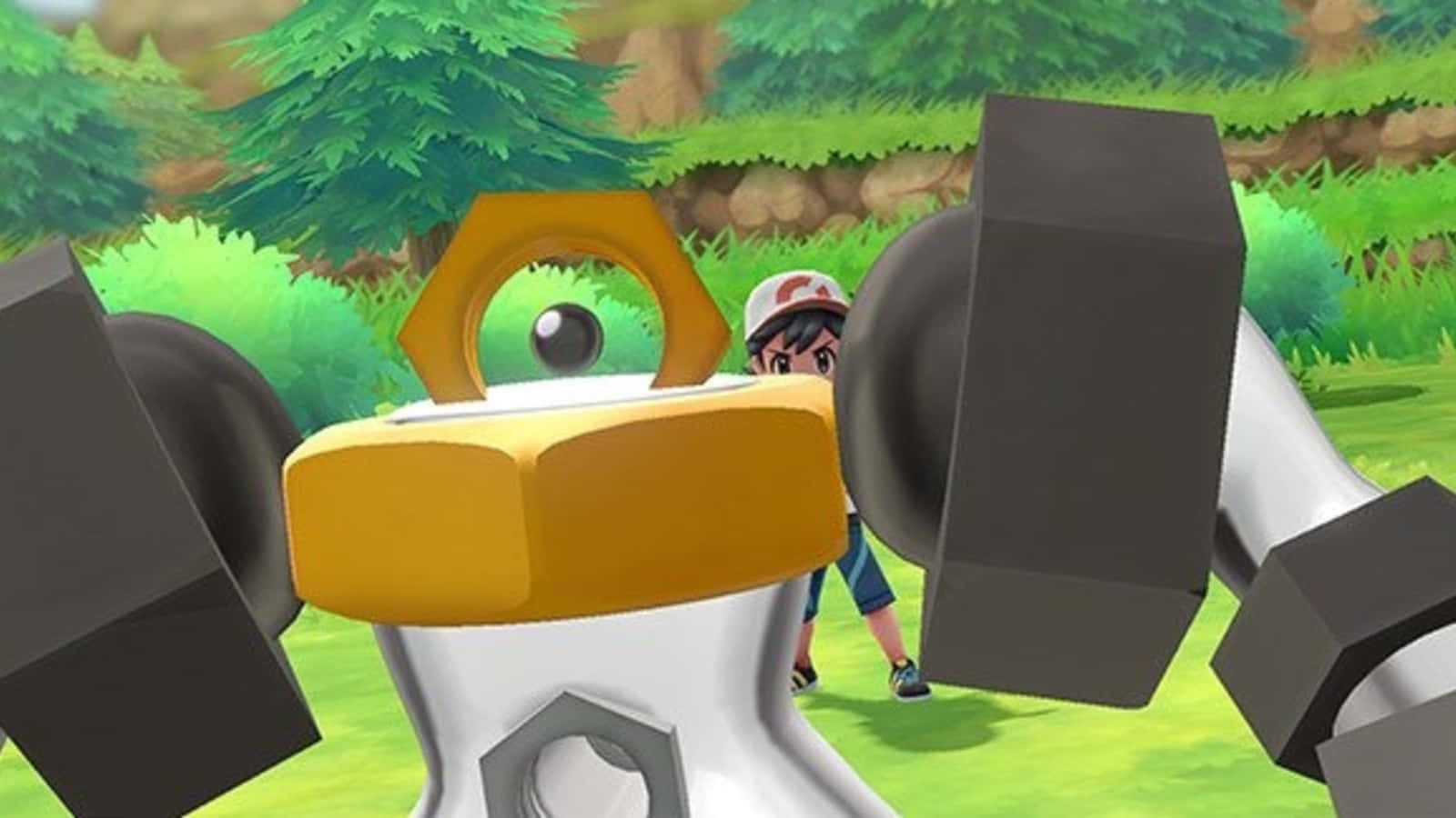 Melmetal With Trainer Behind Background