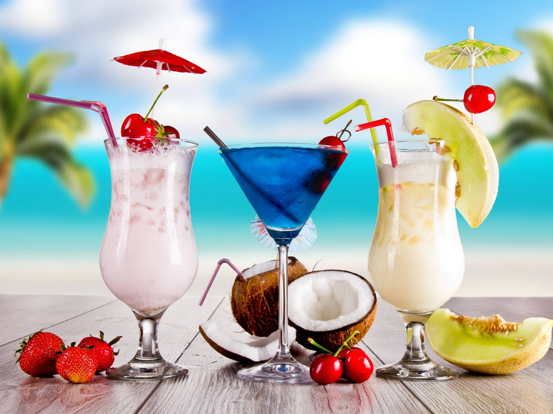 Melon, Berry, Blue Curacao Tropical Drinks Background