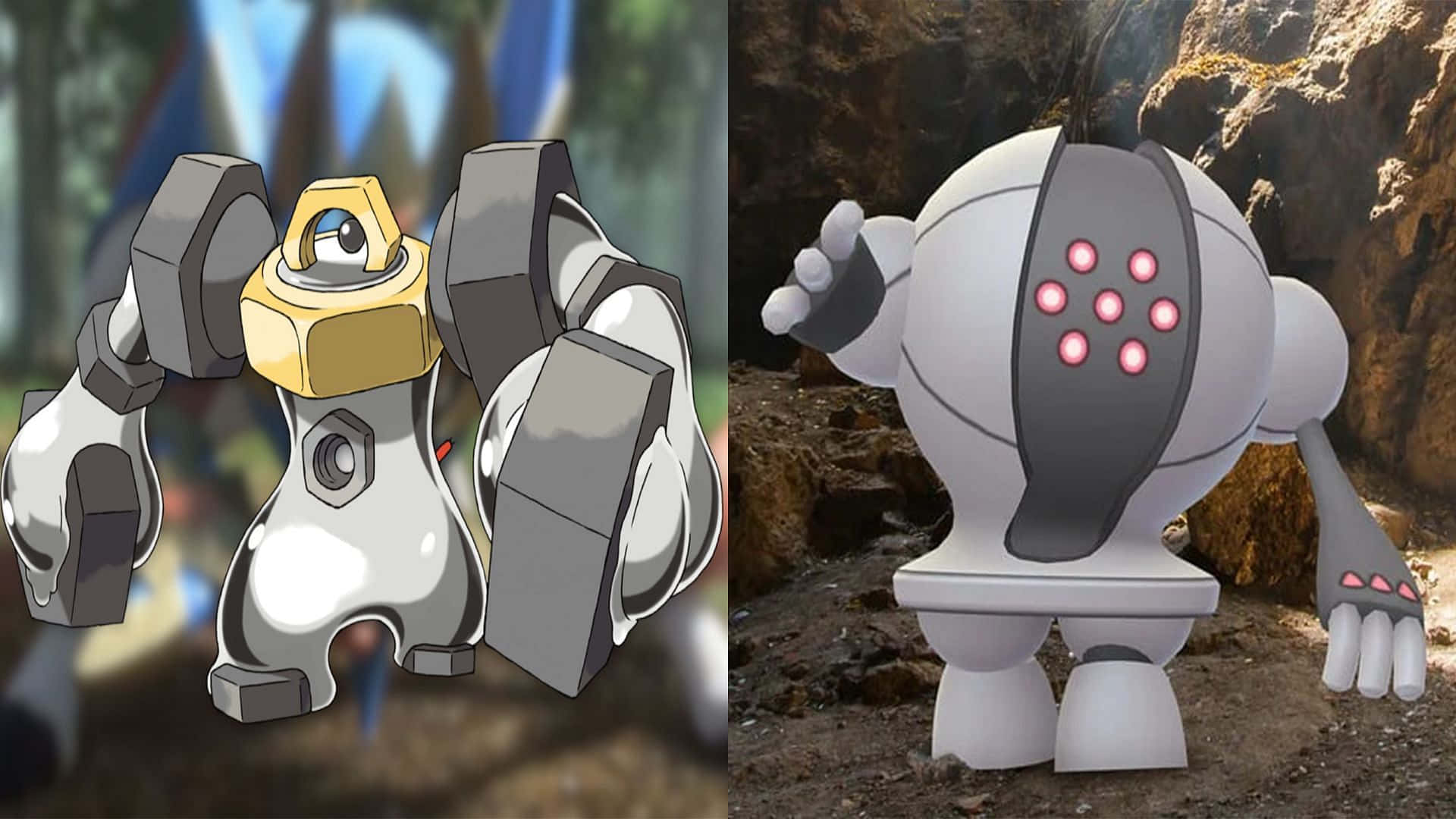 Meltan And Registeel - The Power Meets Cuteness In Pokemon Universe Background