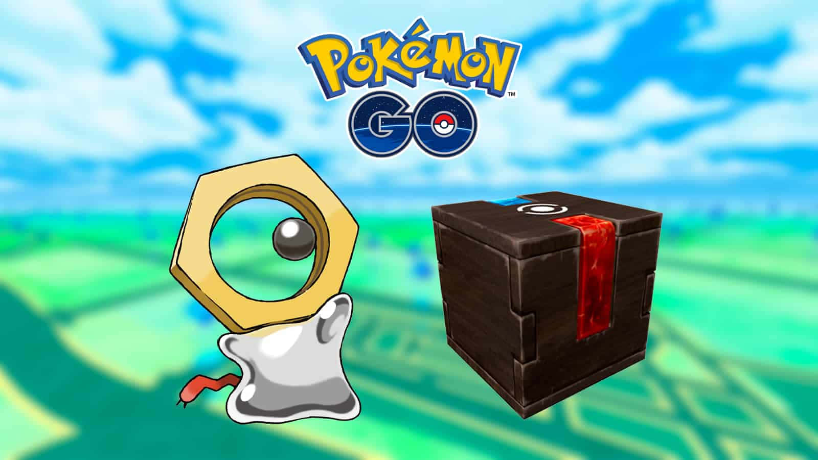 Meltan Beside A Pokémon Go Mystery Box Background