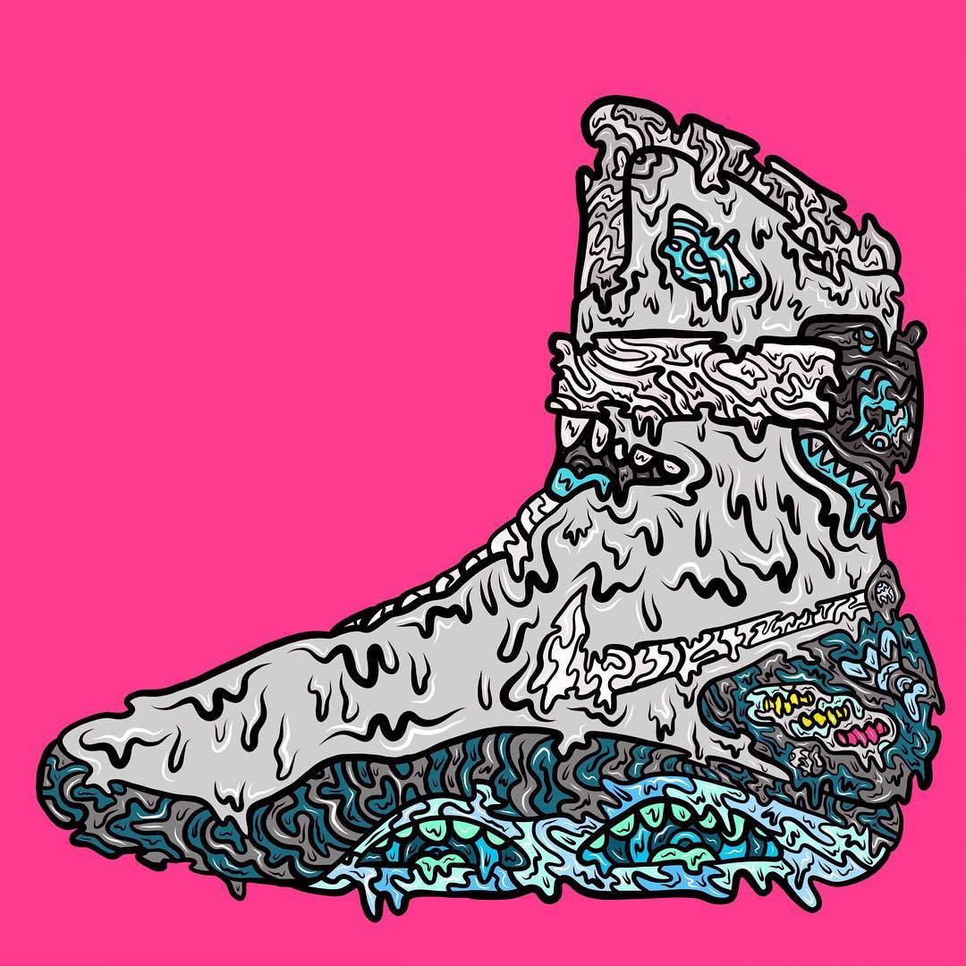 Melted Cartoon Sneaker Nike Mag Digital Illustration Background