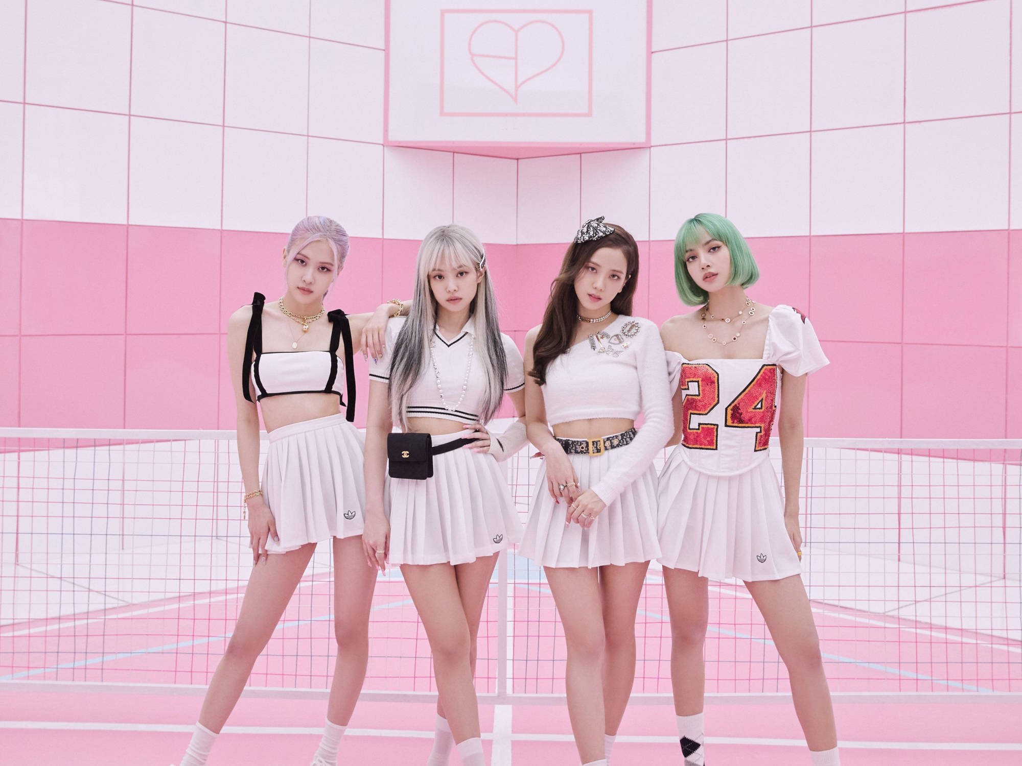 Members In Tennis Outfits Blackpink Desktop Background