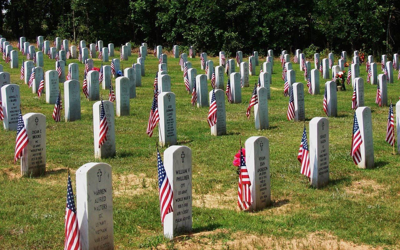 Memorial Day Flags On Graves Background