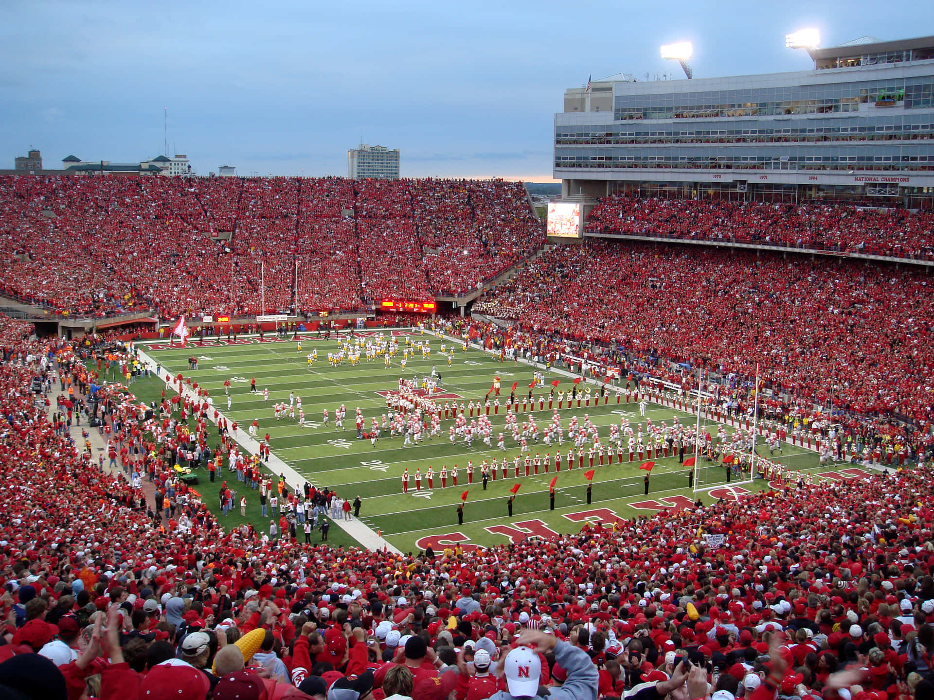 Memorial Stadium Football Field In Nebraska Background