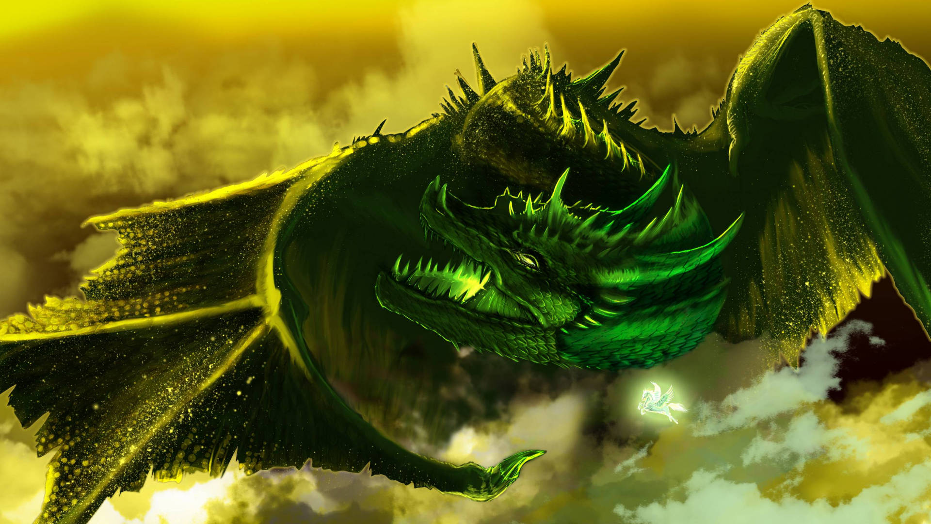 Menacing Green Dragon Artwork Background