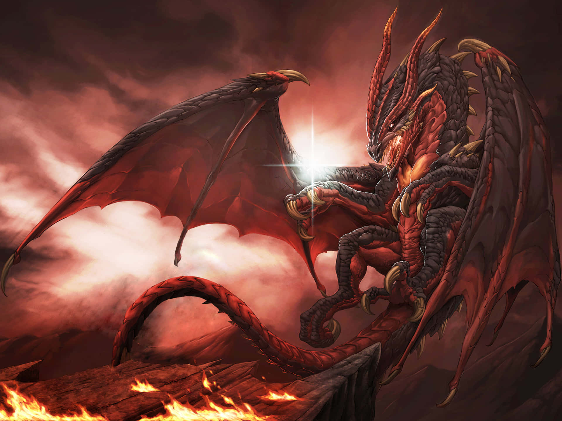 Menacing Red Dragon Anime Art Background