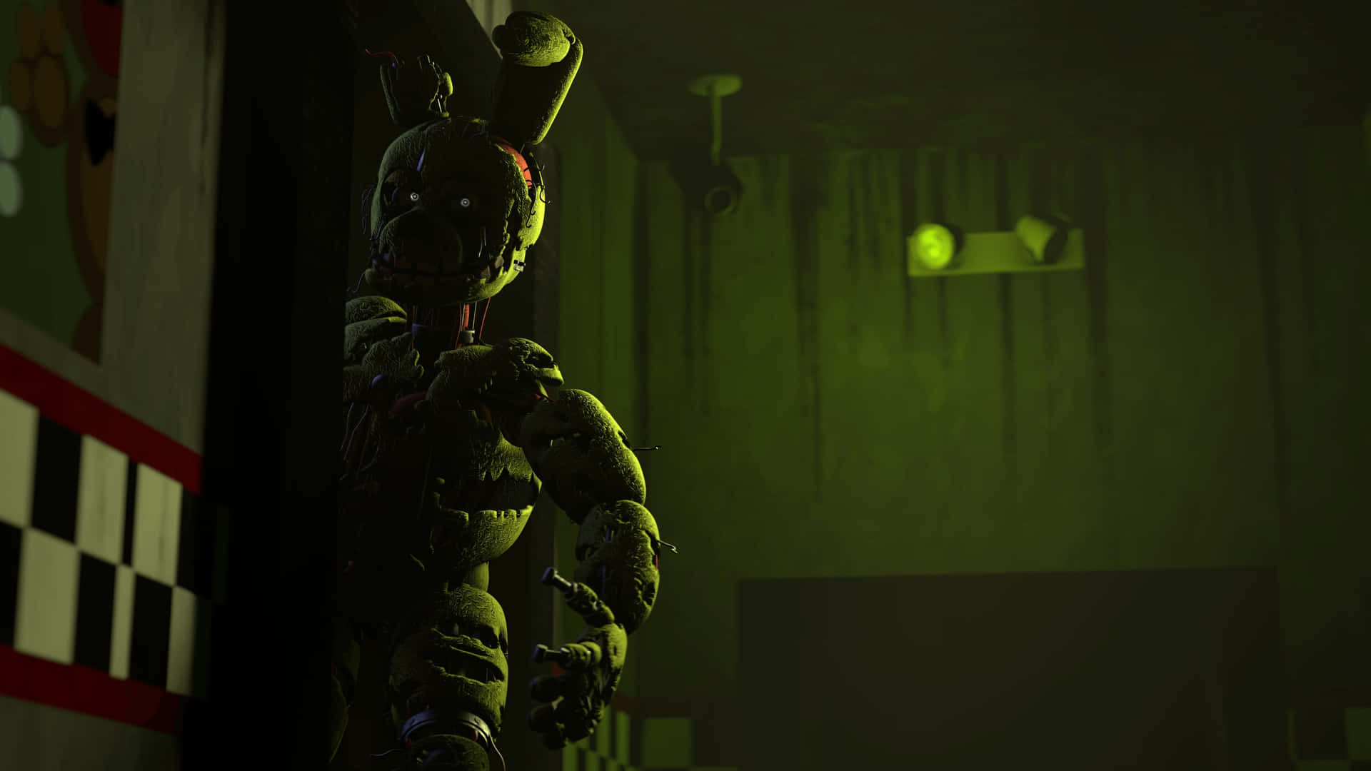Menacing Springtrap Stance In Darkened Room Background