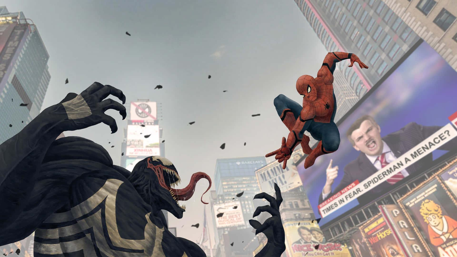 Menacing Venom Against Spider-man Background