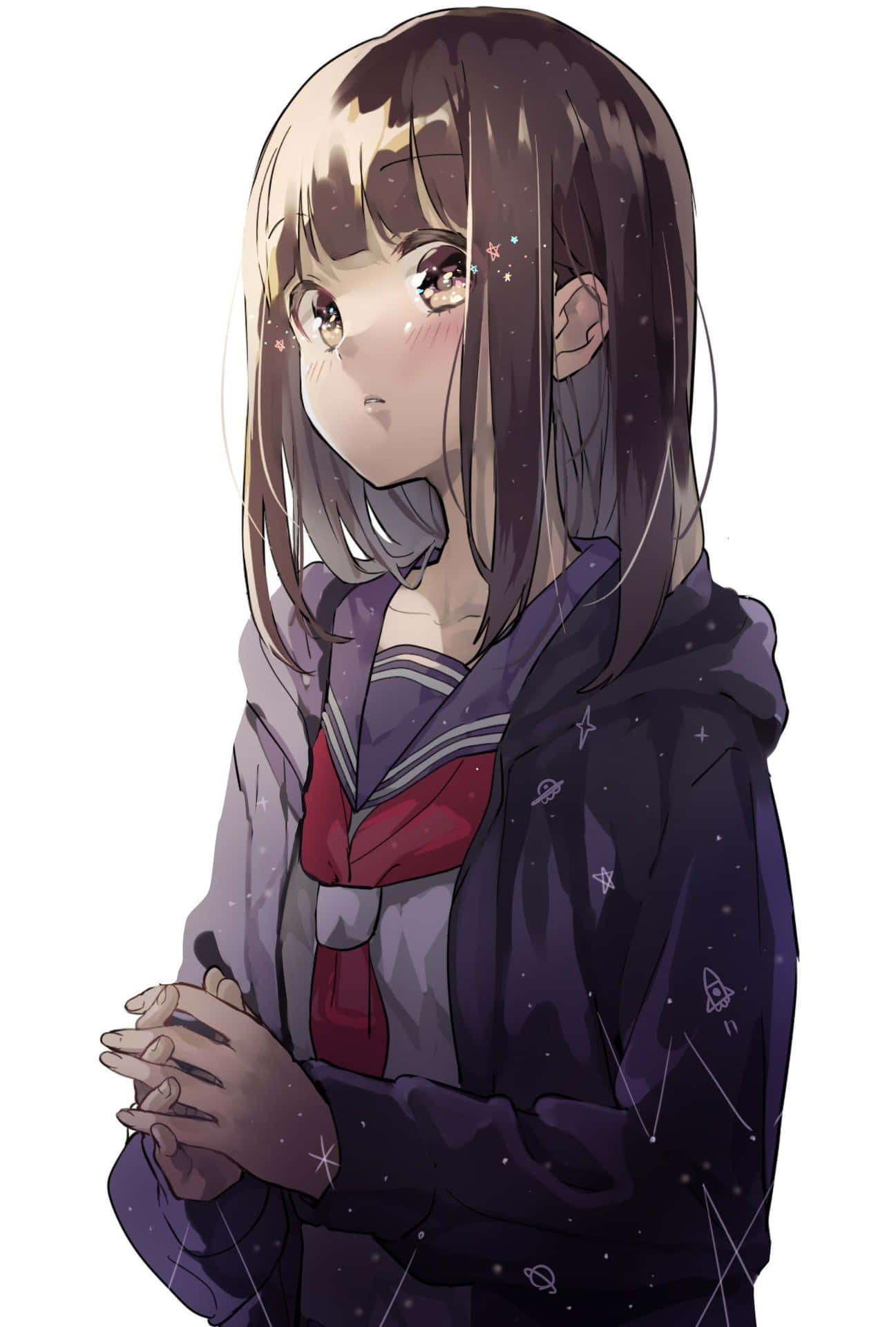 Menhera Chan Giving A Shy Expression While Holding A Heart Background