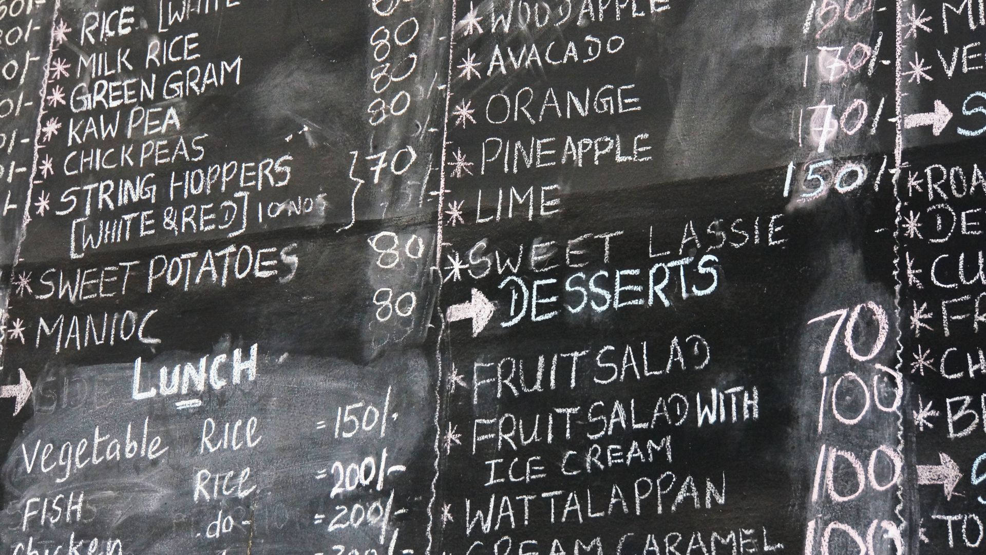 Menu Blackboard Lunch Desserts List