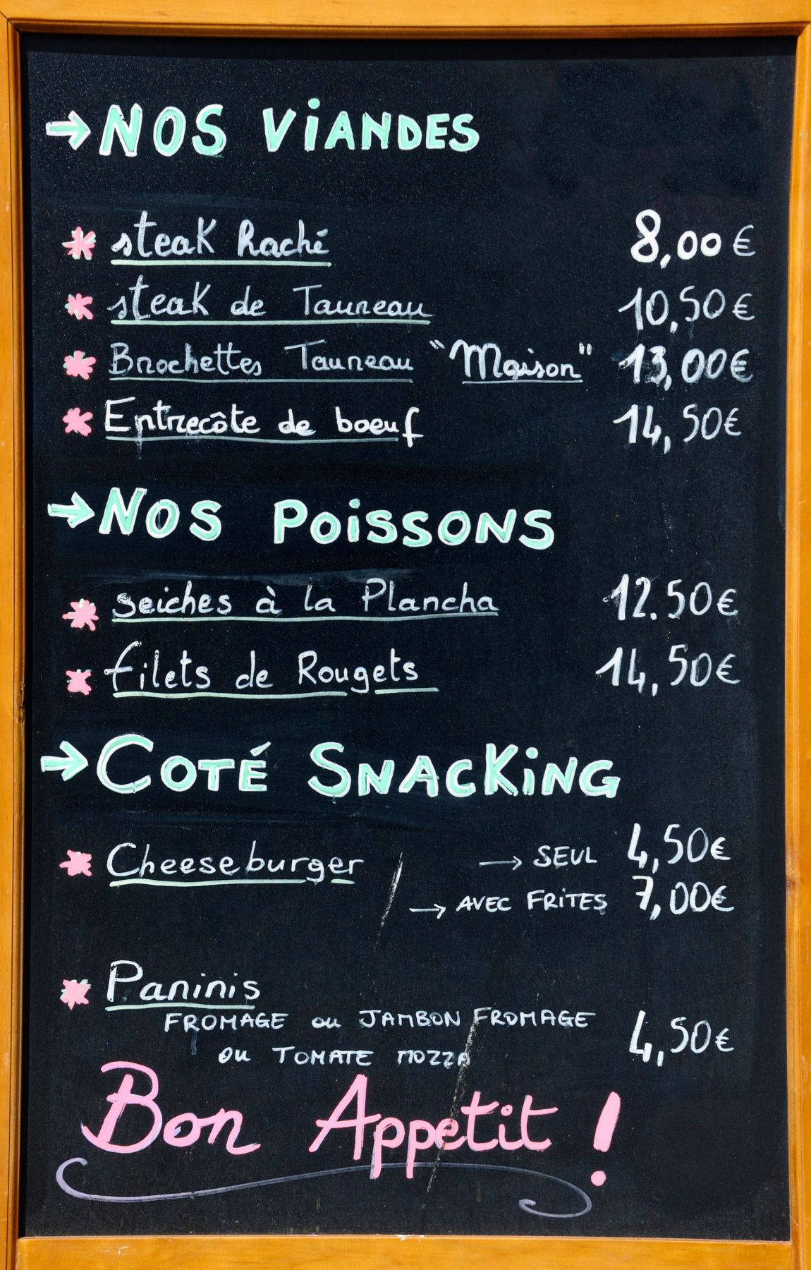 Menu French Meat Fish Snacks Board