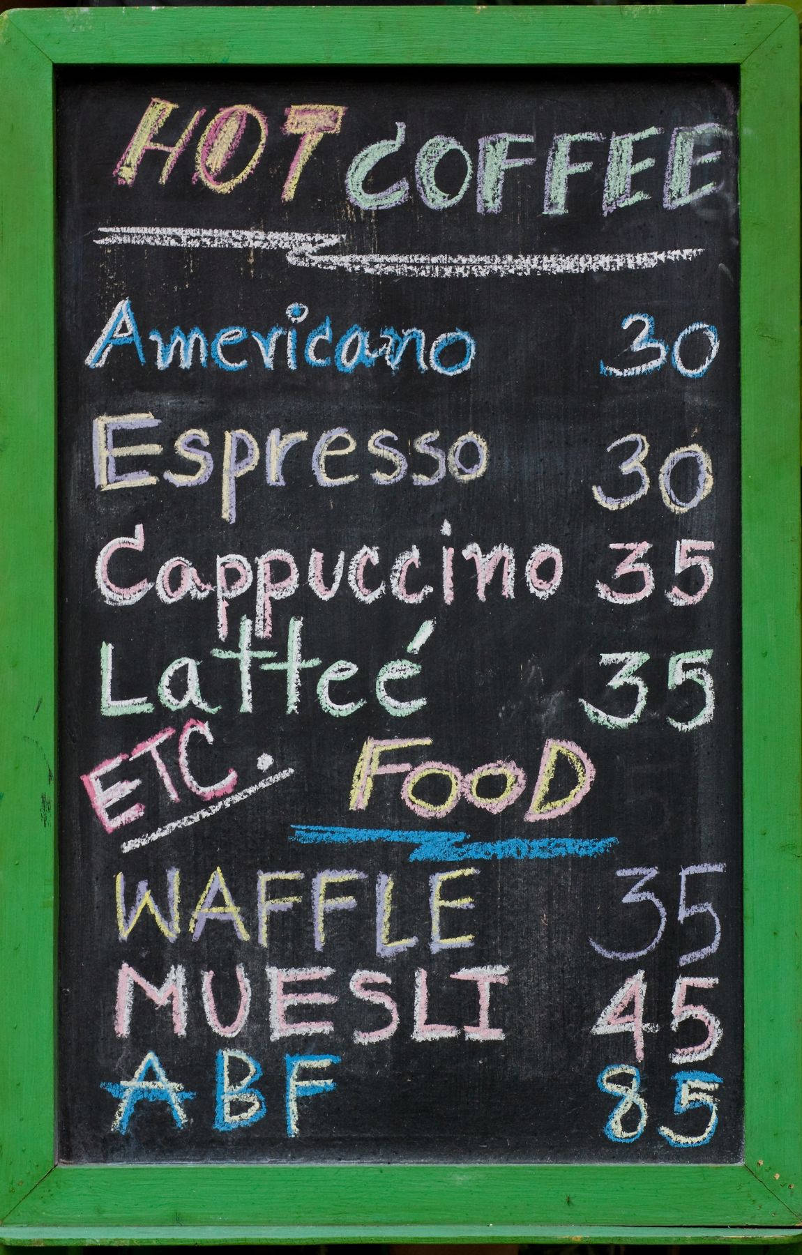 Menu Hot Coffee Food Board