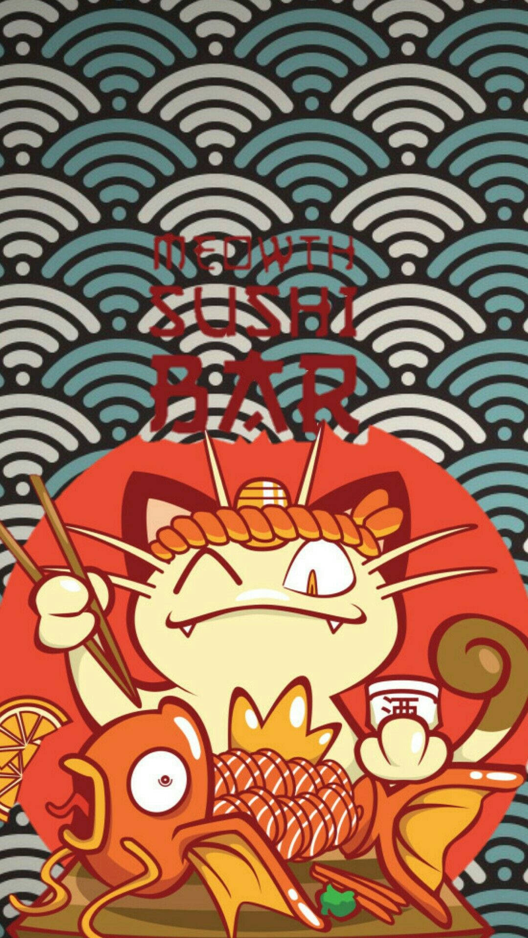 Meowth Ready To Eat Magikarp Background