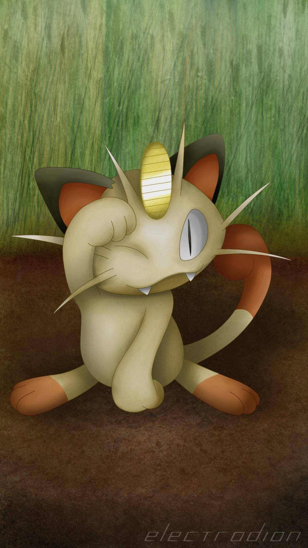 Meowth Strikes Cute And Catlike Pose Background