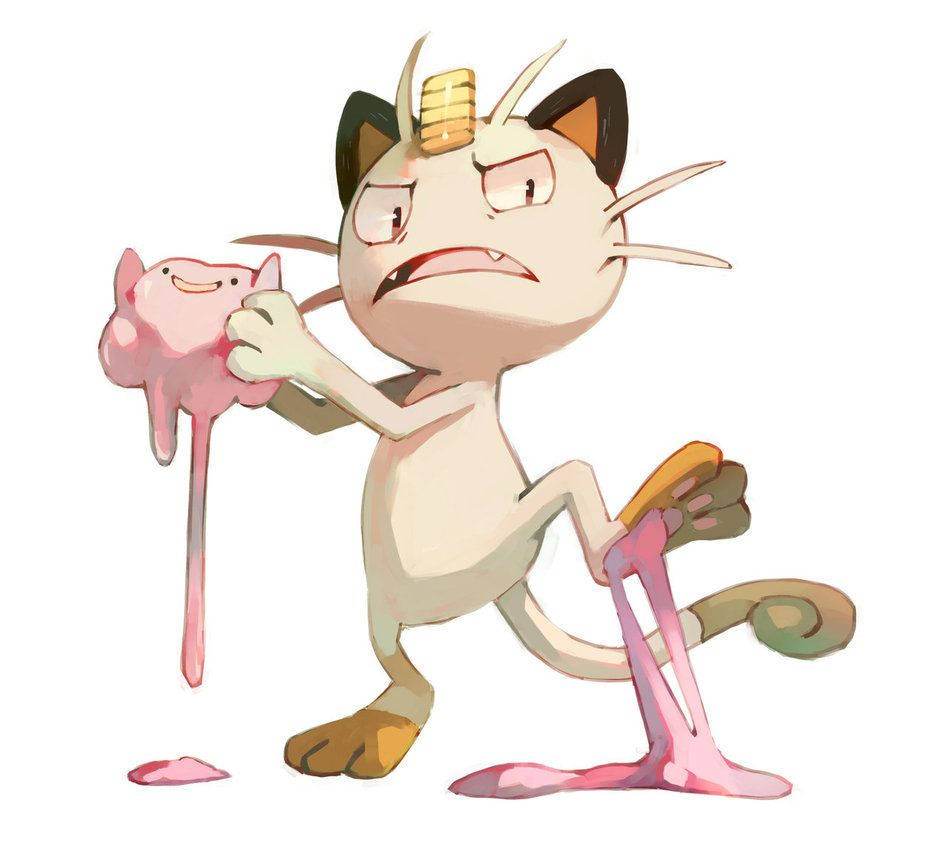 Meowth Stuck In Pink Goop Background