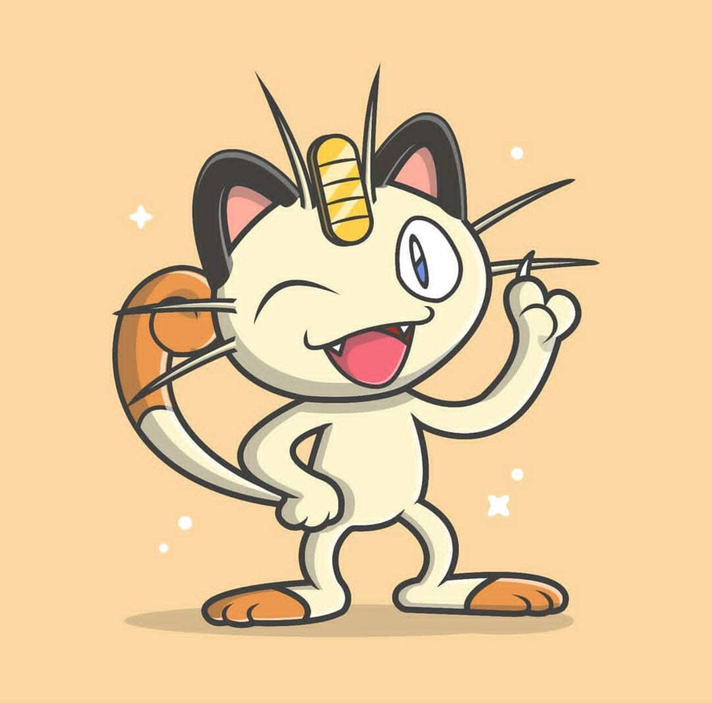 Meowth Winking And Raising Claw Background