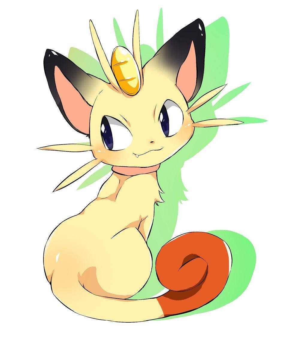 Meowth With Green Shadow Background