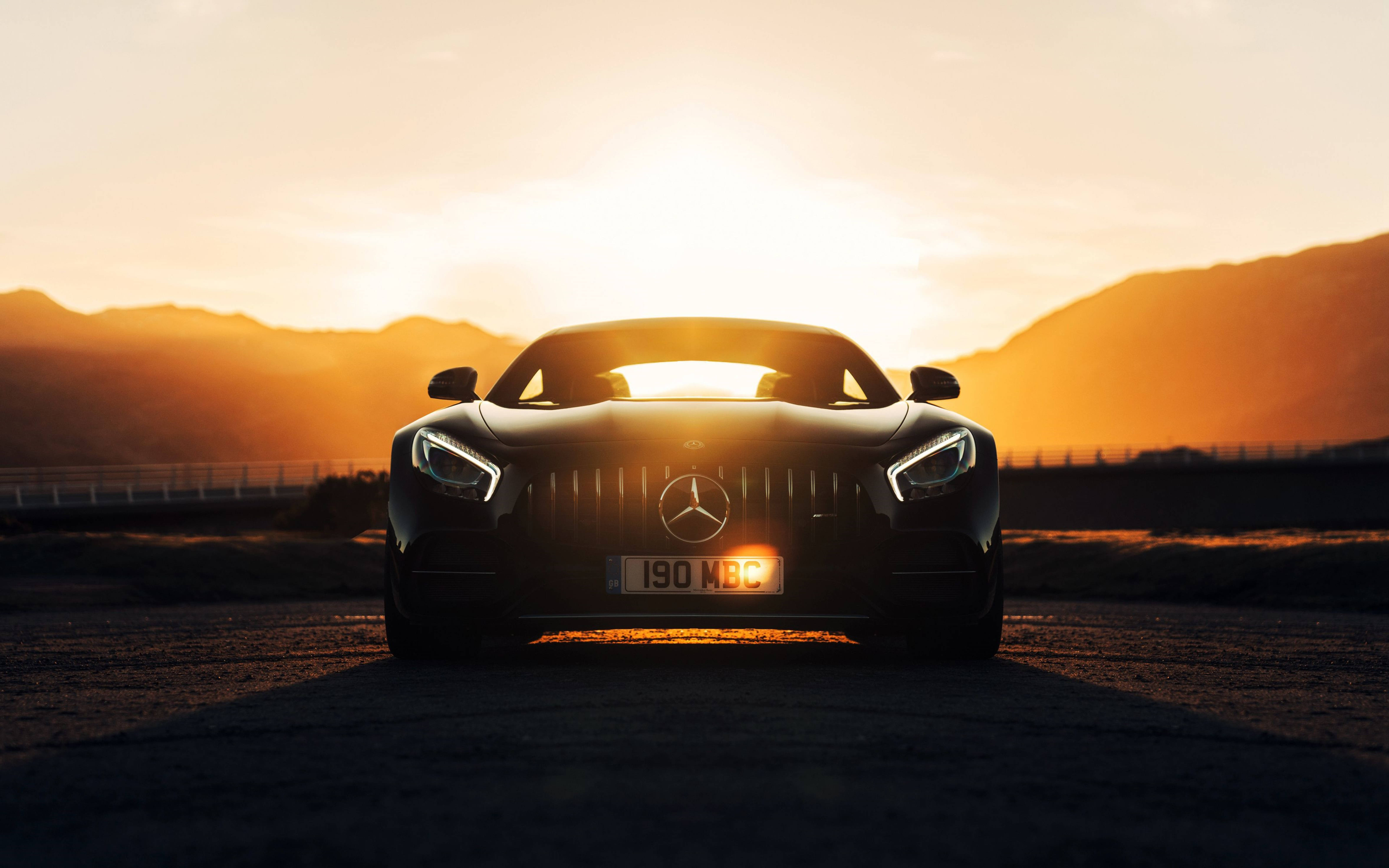 Mercedes Amg 4k Car Silhouette In Sunset Background