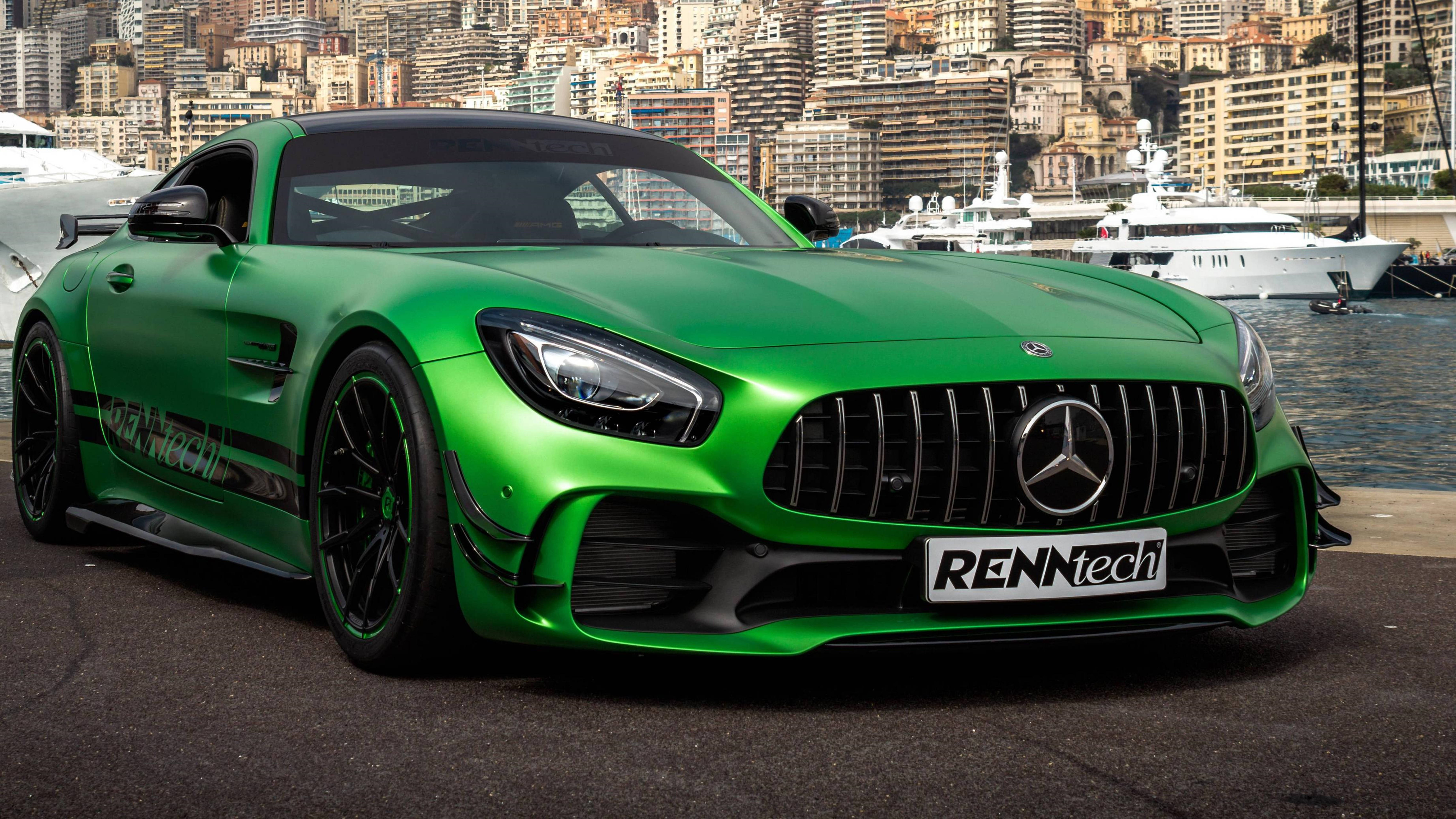 Mercedes Amg 4k Green Car By Pier Background