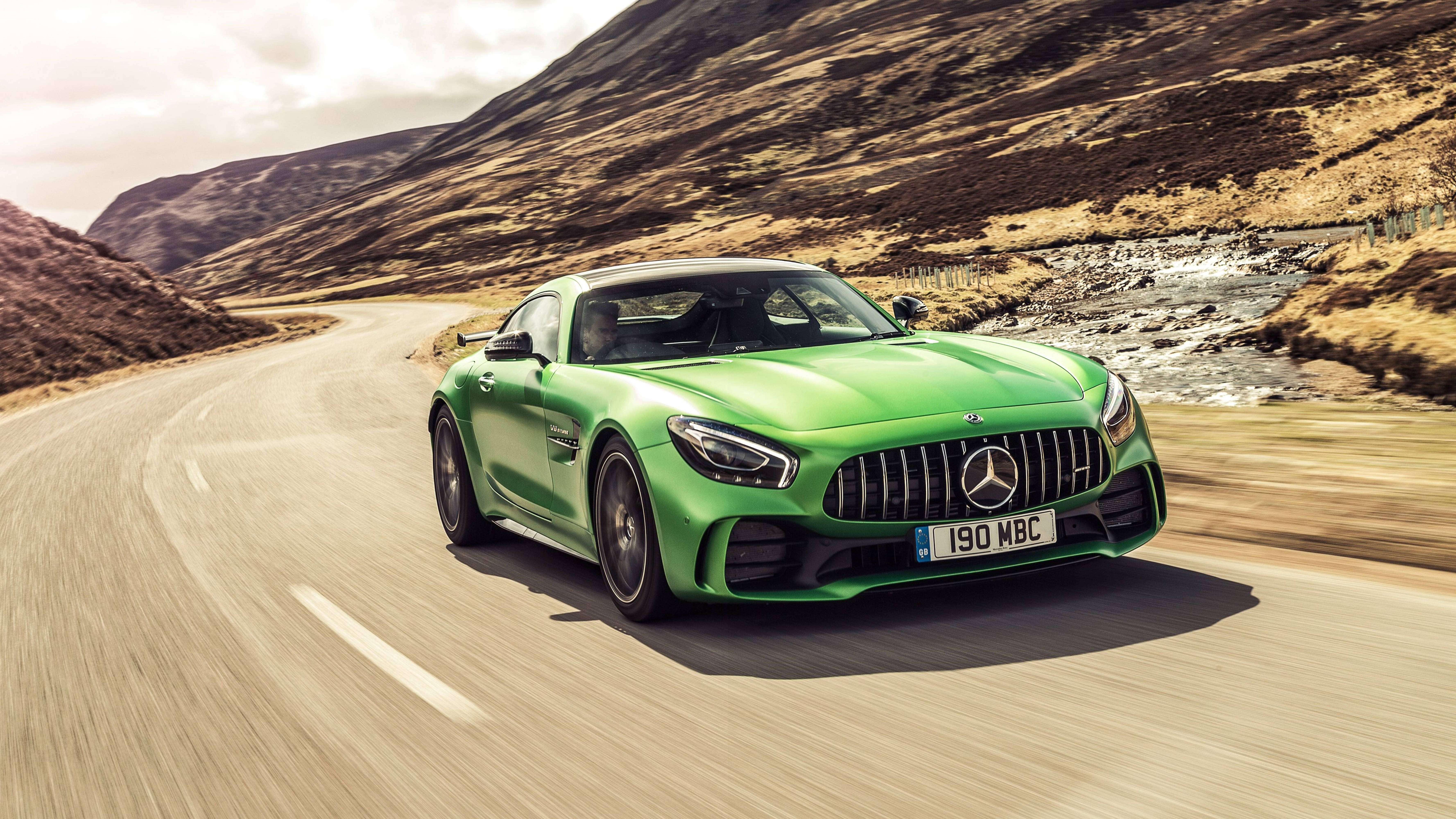 Mercedes Amg 4k Green Car In Rocky Desert Background