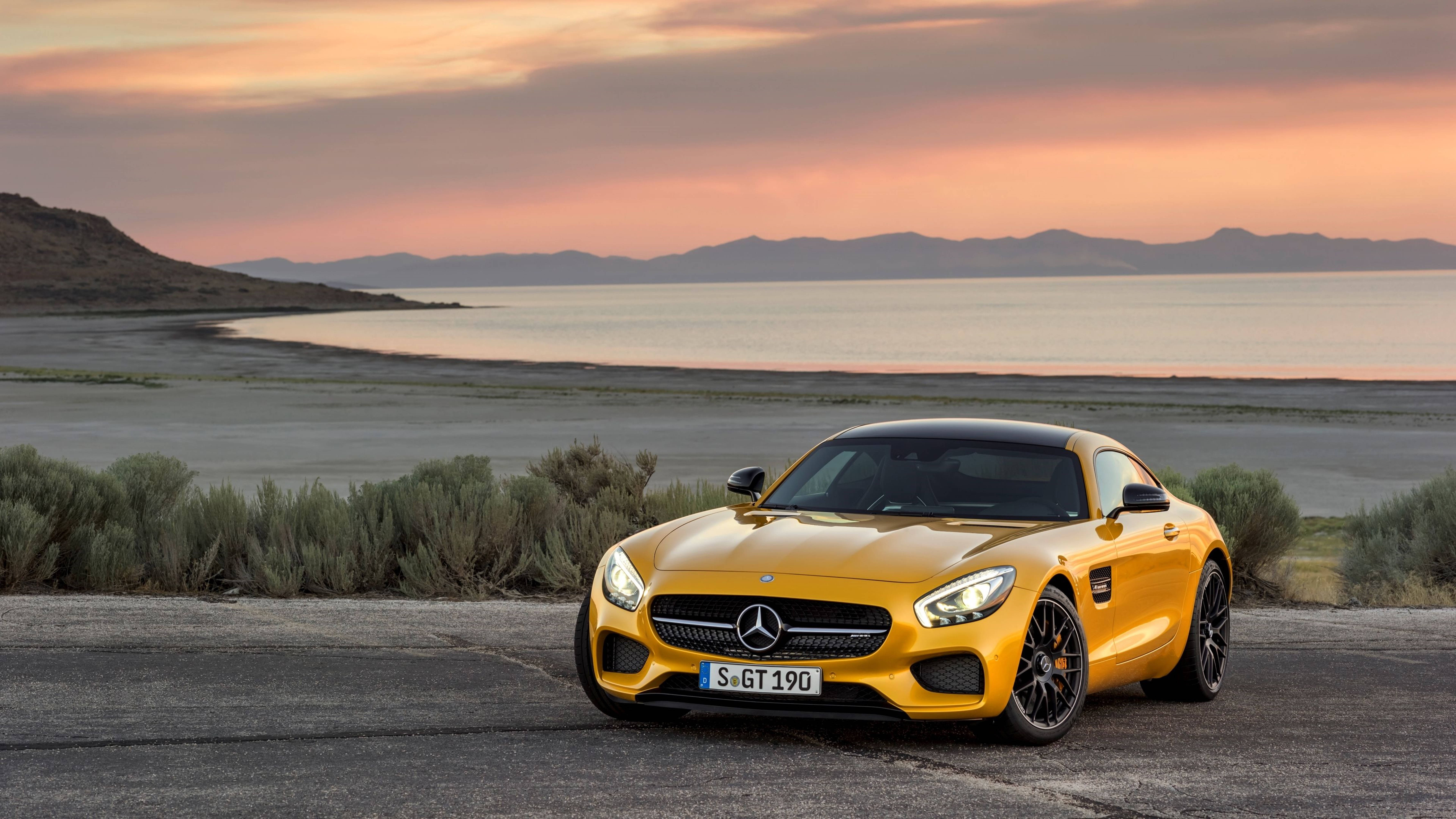 Mercedes Amg 4k Yellow Car Beach View Background