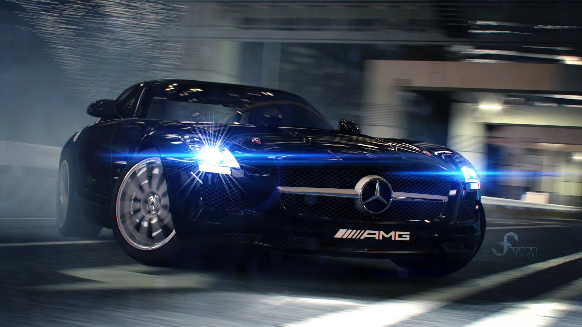 Mercedes Amg Blue Headlights Background