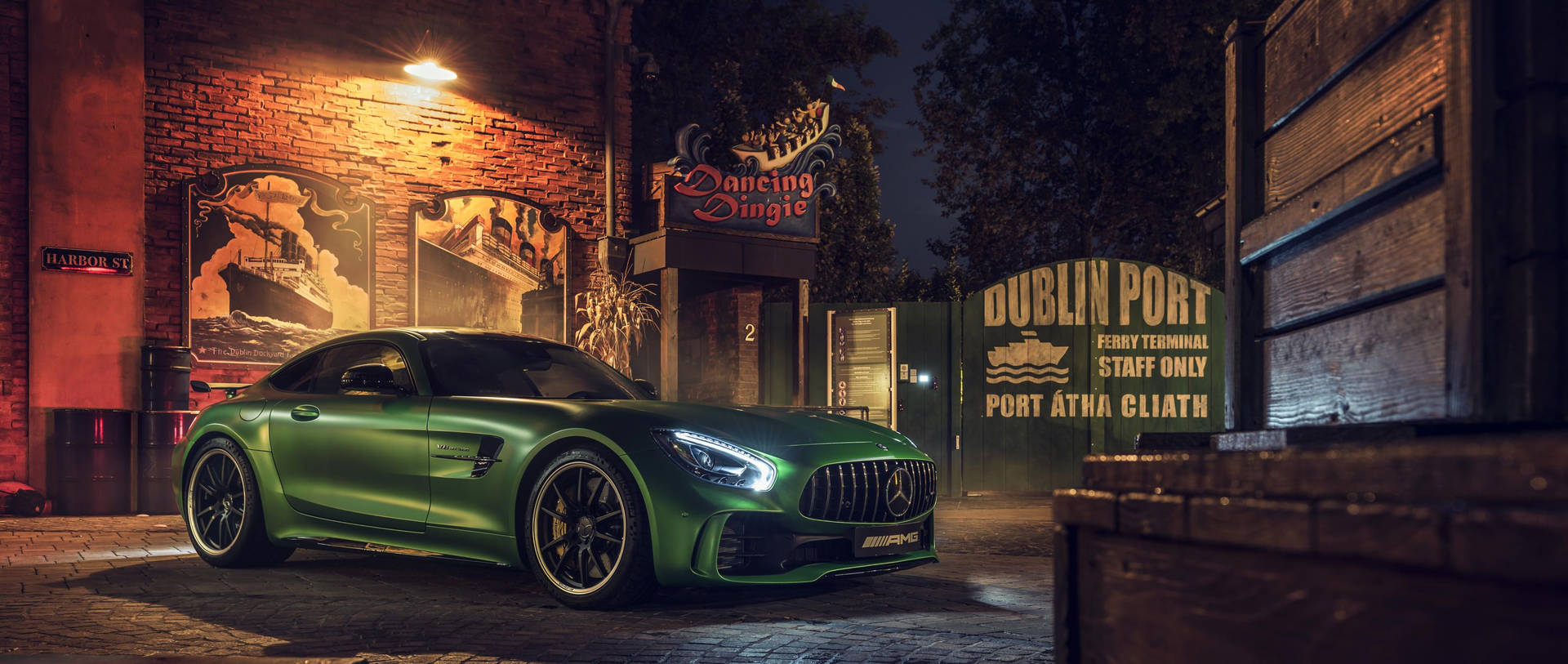 Mercedes Amg Gtr In Dublin Port Background