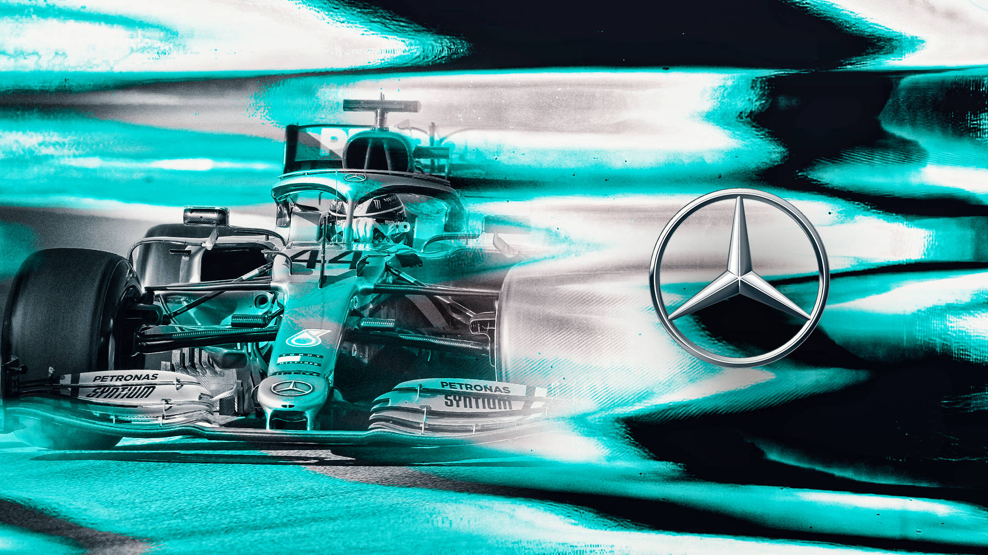 Mercedes F1 Car In A Blue And Green Background Background