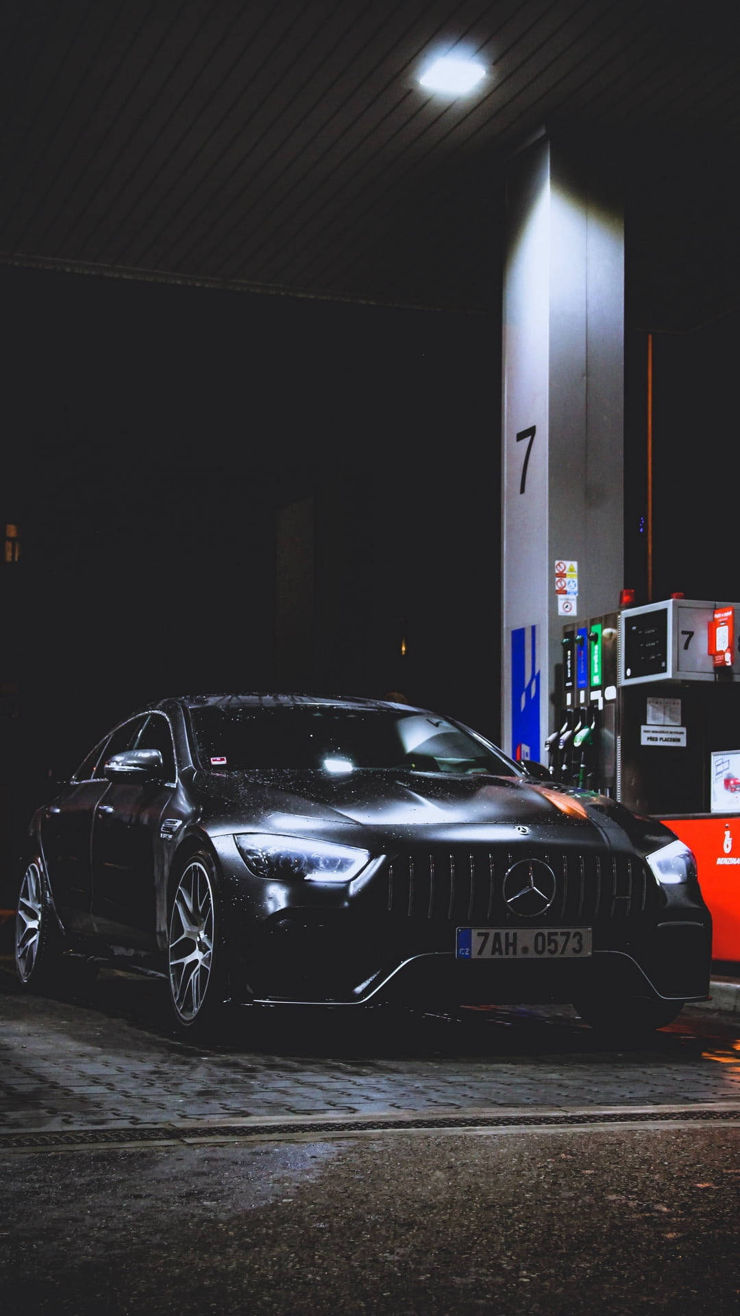 Mercedes In Gas Station Background