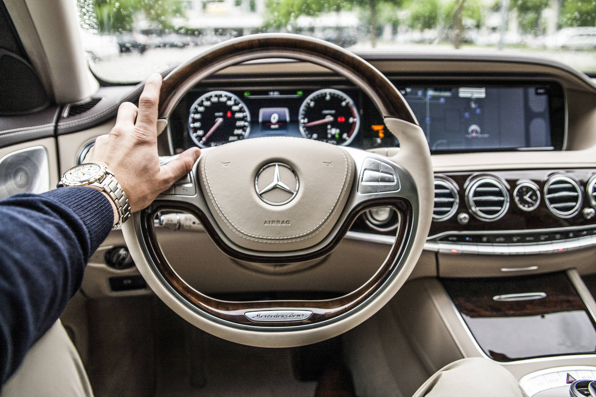 Mercedes Luxury Car Steering Wheel Background