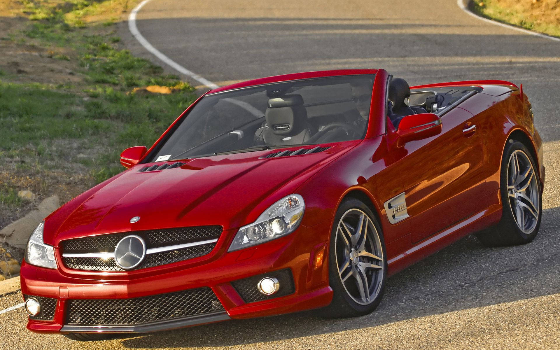 Mercedes Sl 63 Amg Red Convertible Slanted Background