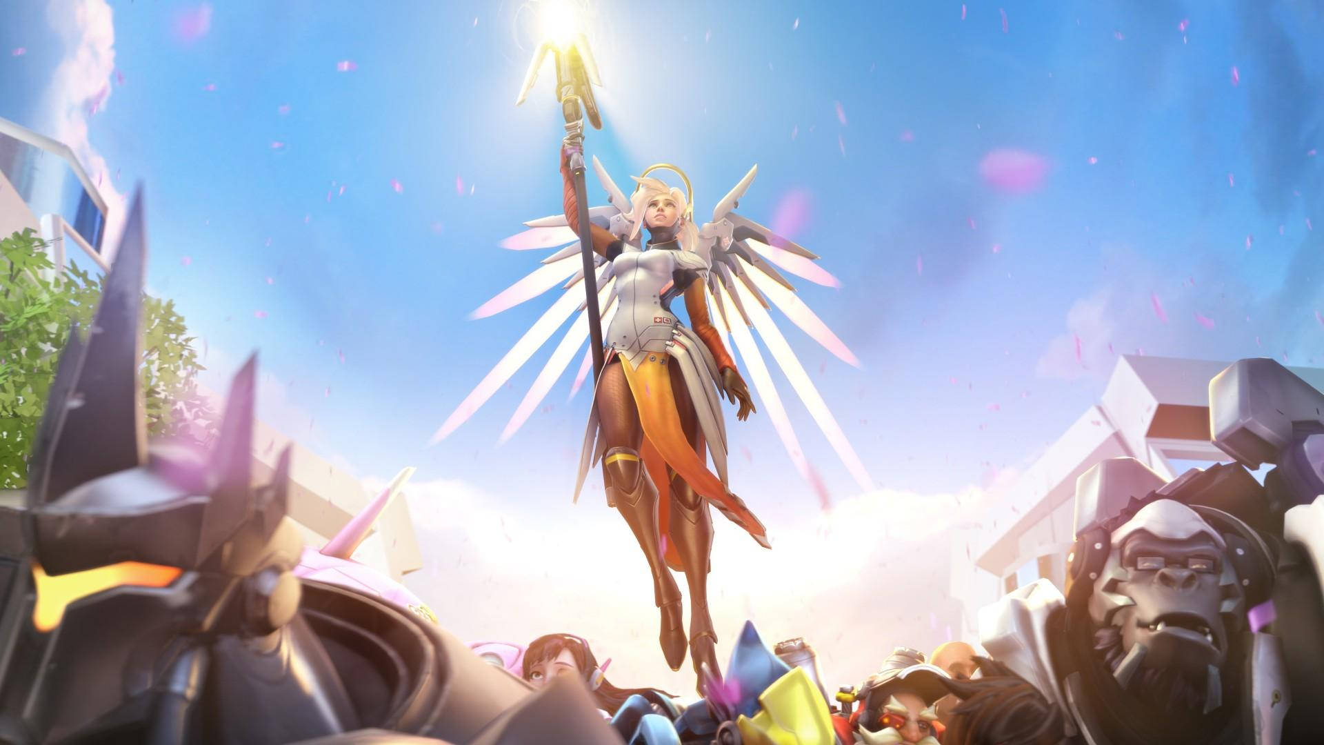 Mercy Female Character From Overwatch 2 Background