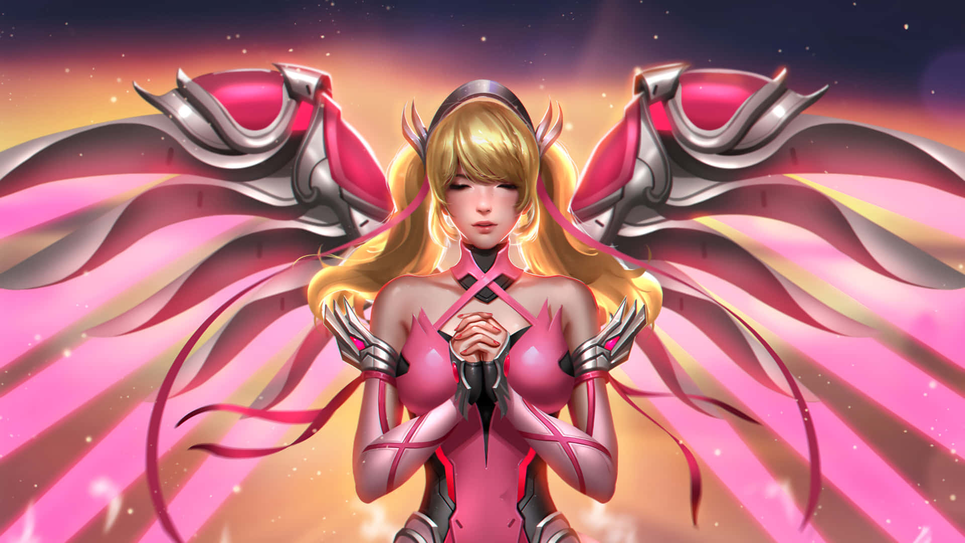 Mercy In Action - A Powerful Healer In The Video Game Overwatch Background