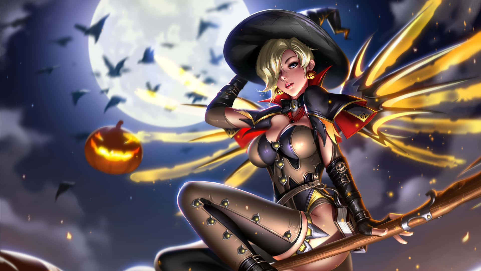 Mercy Uses Her Wings Of Justice To Protect Her Overwatch Team Background