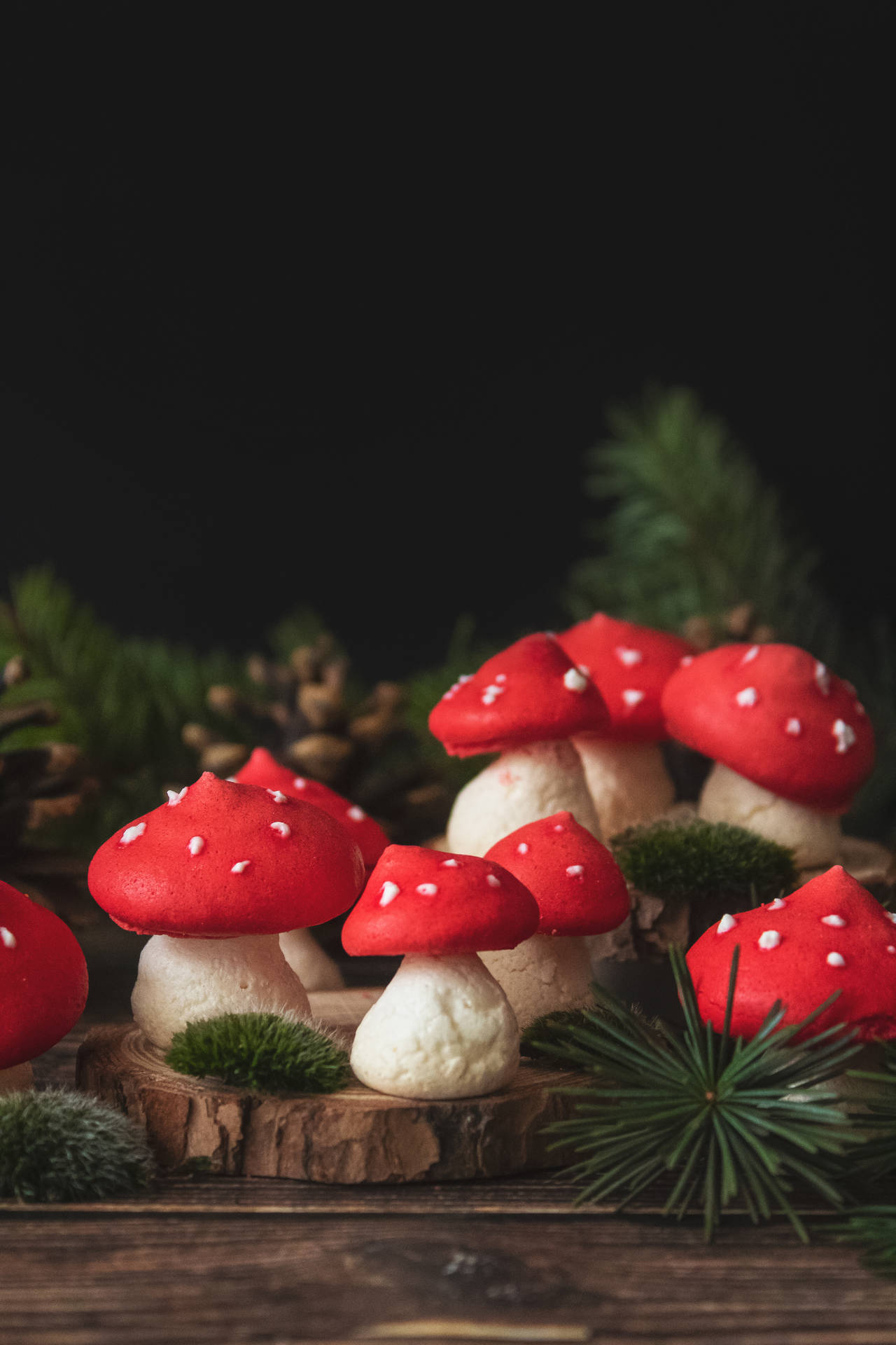Meringue Based On Cute Mushrooms Background