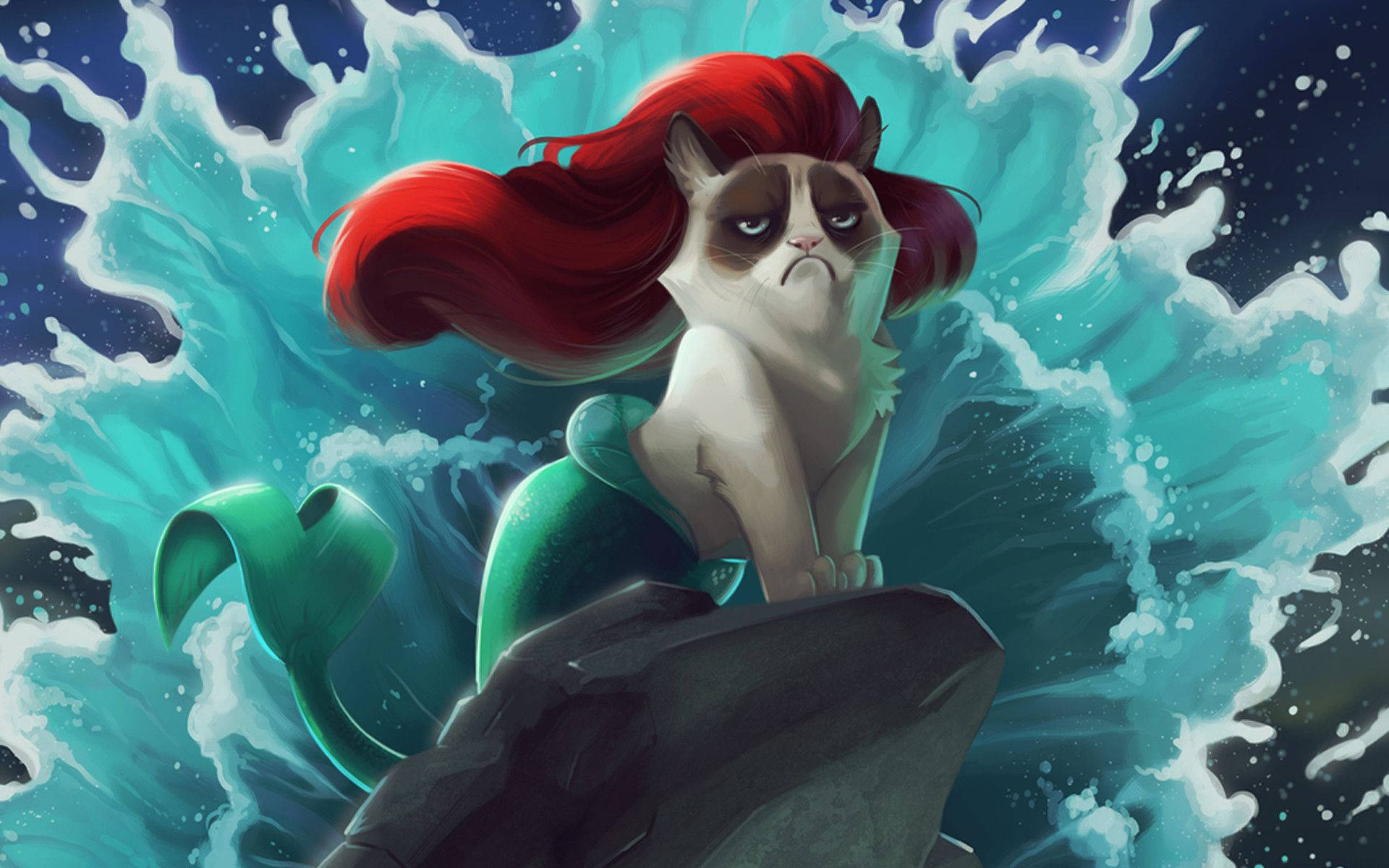 Mermaid Cat Aqua Splash Background