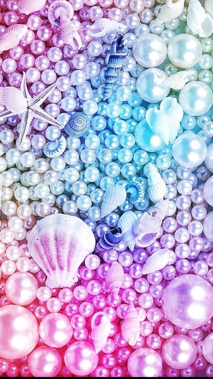 Mermaid Glitter Shells And Pearls Background