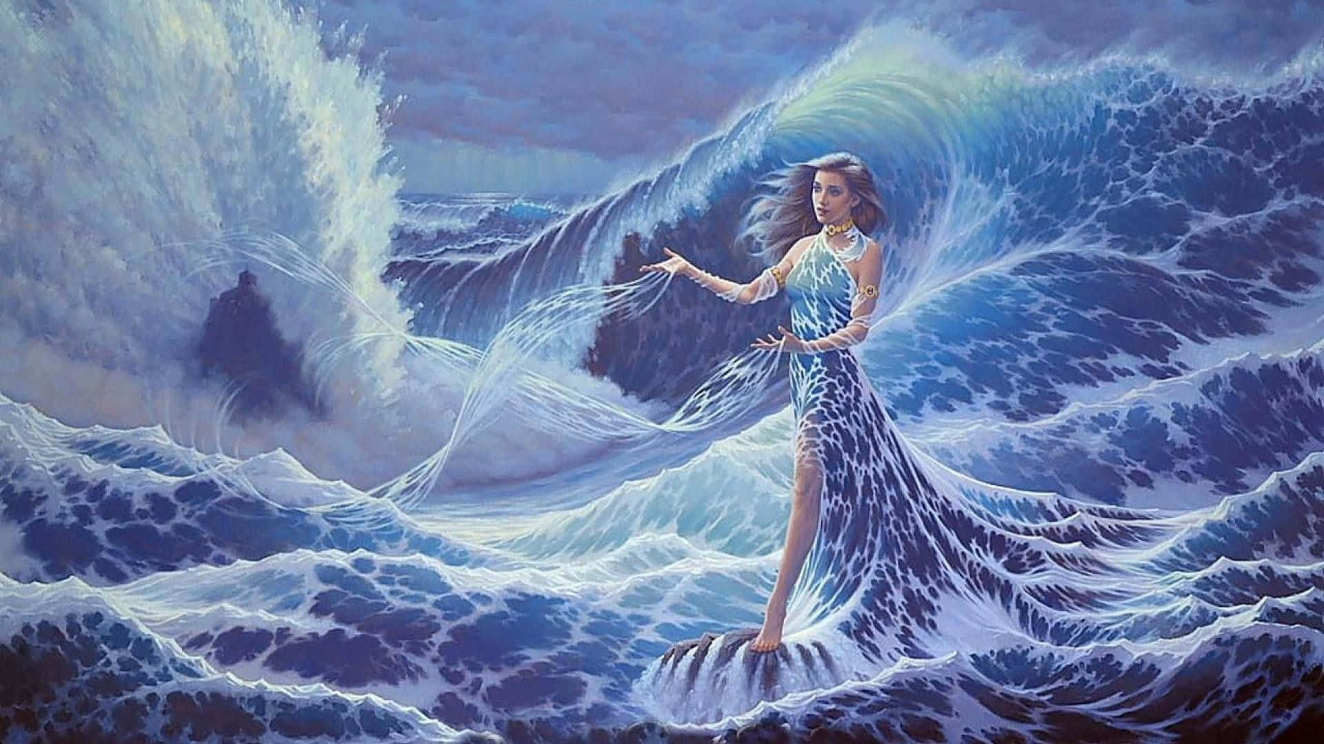 Mermaid Goddess Controls The Waves Background