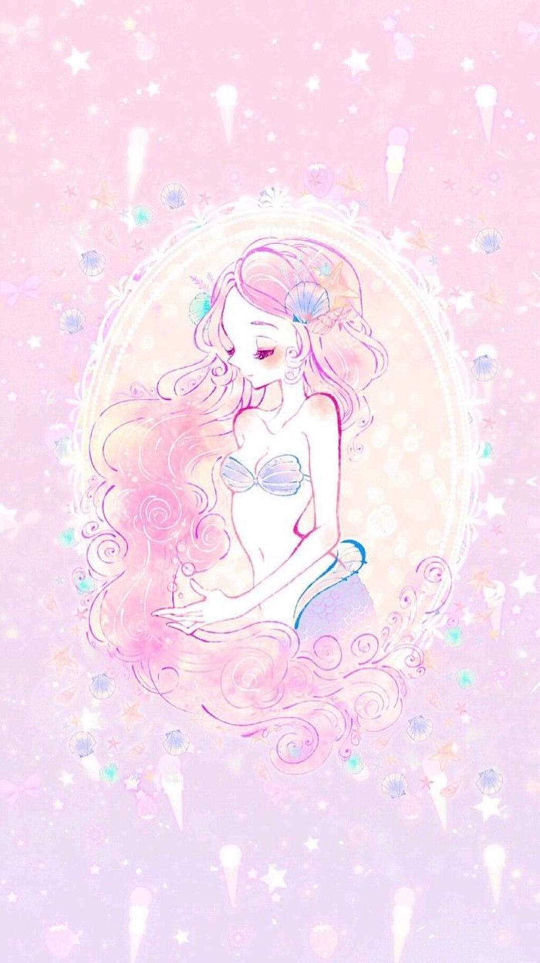 Mermaid In Cute Pastel Colors Background
