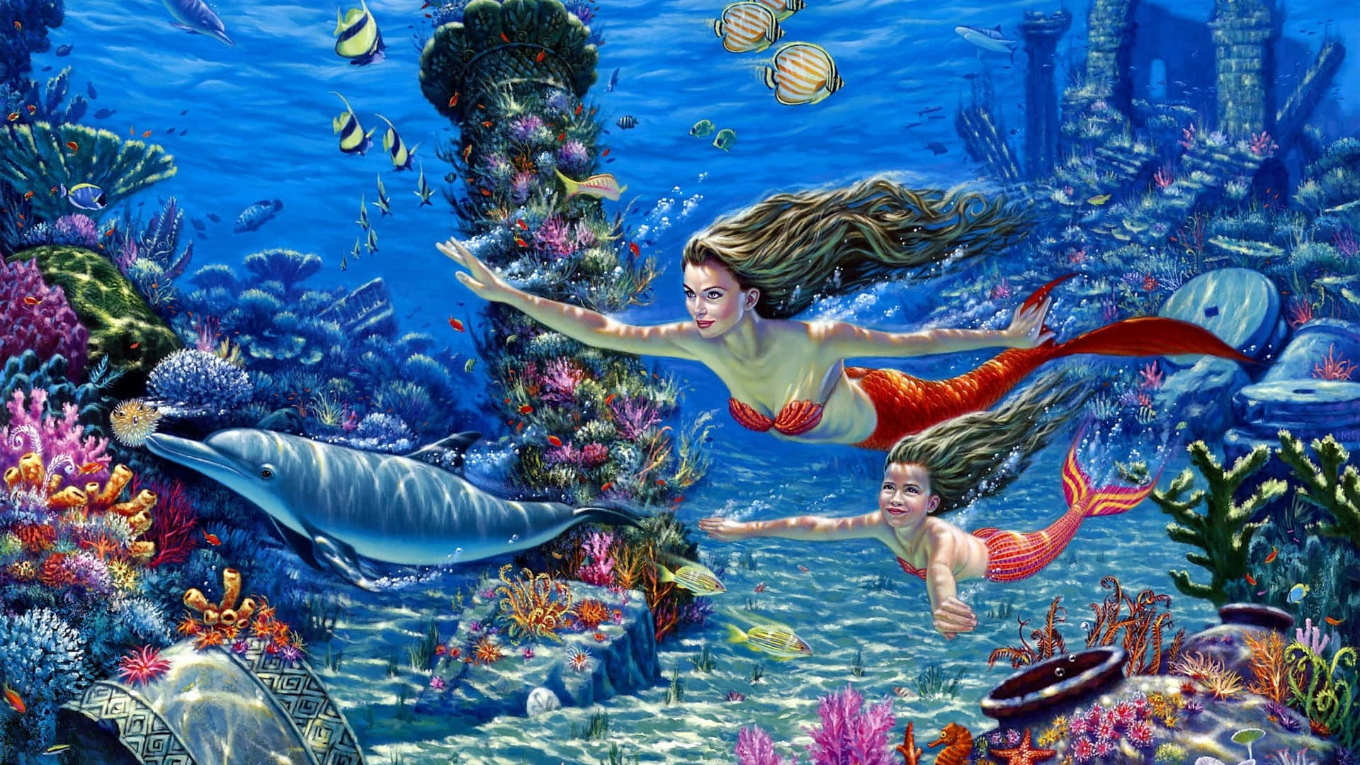 Mermaid In Red Teaching Lessons Background