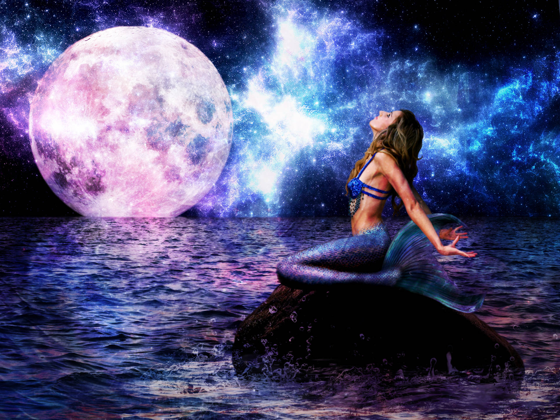 Mermaid Moon Night Sky Background