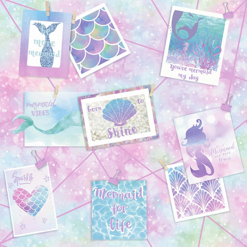 Mermaid Rainbow Pastel Postcards Background