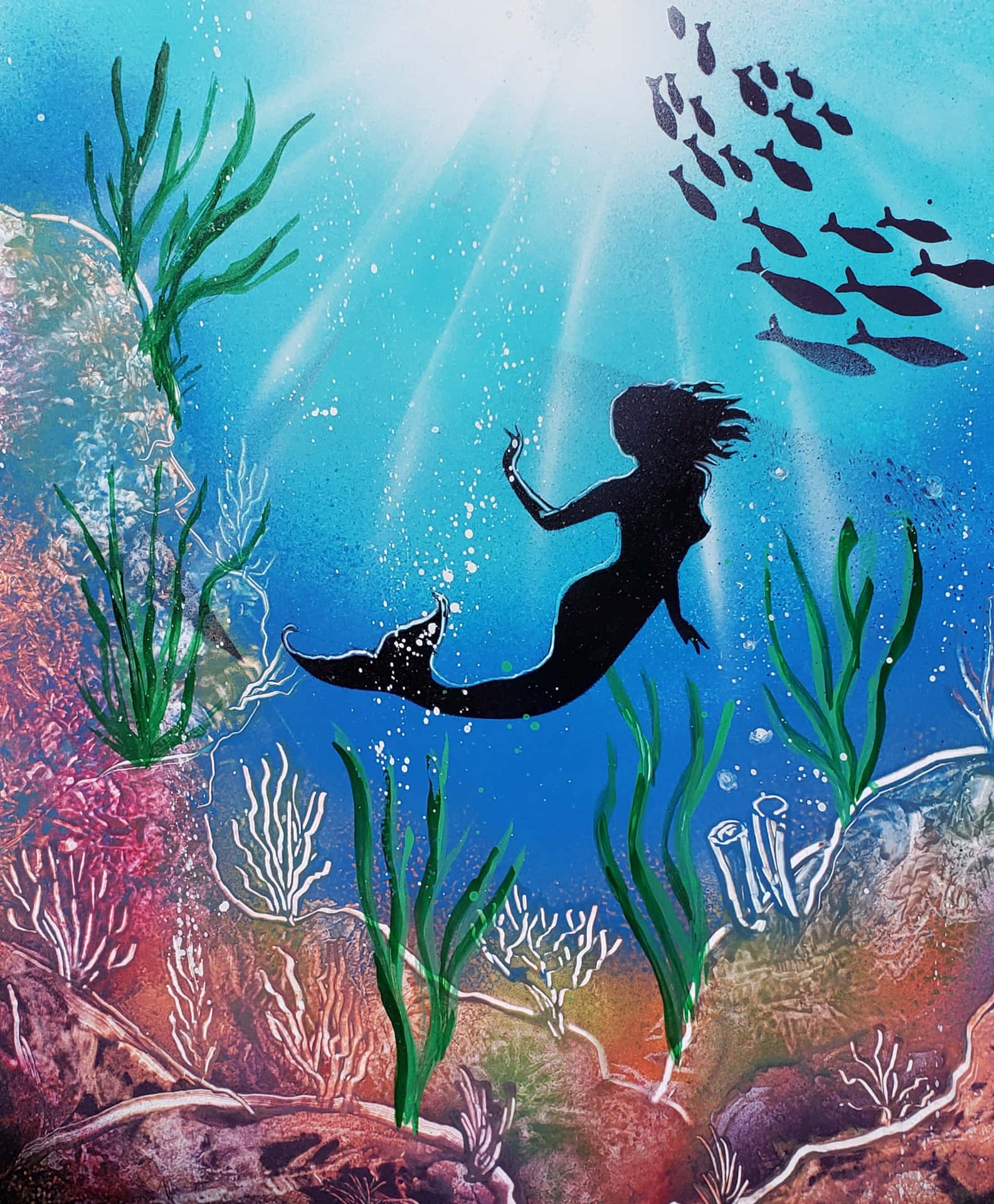 Mermaid Silhouette Underwater Scene Background
