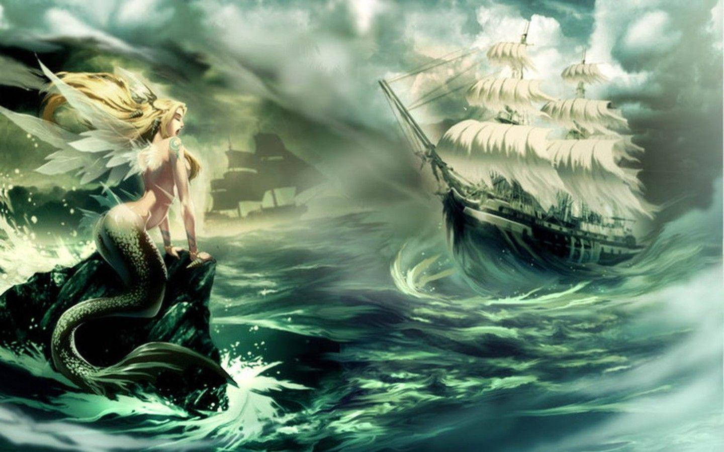 Mermaid Storm Ship Background