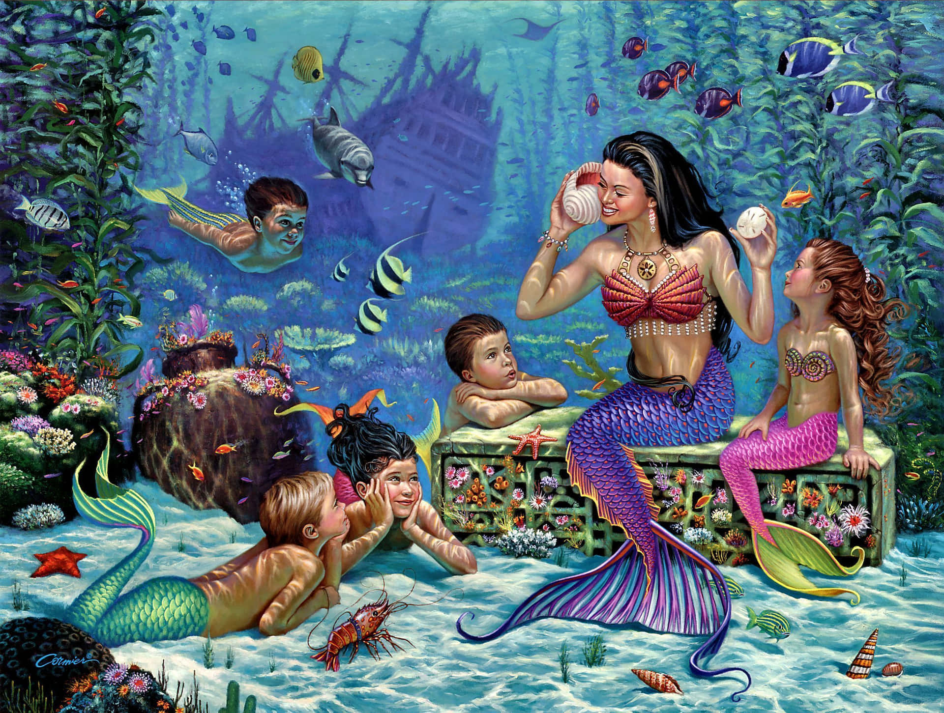 Mermaid Telling Stories Background