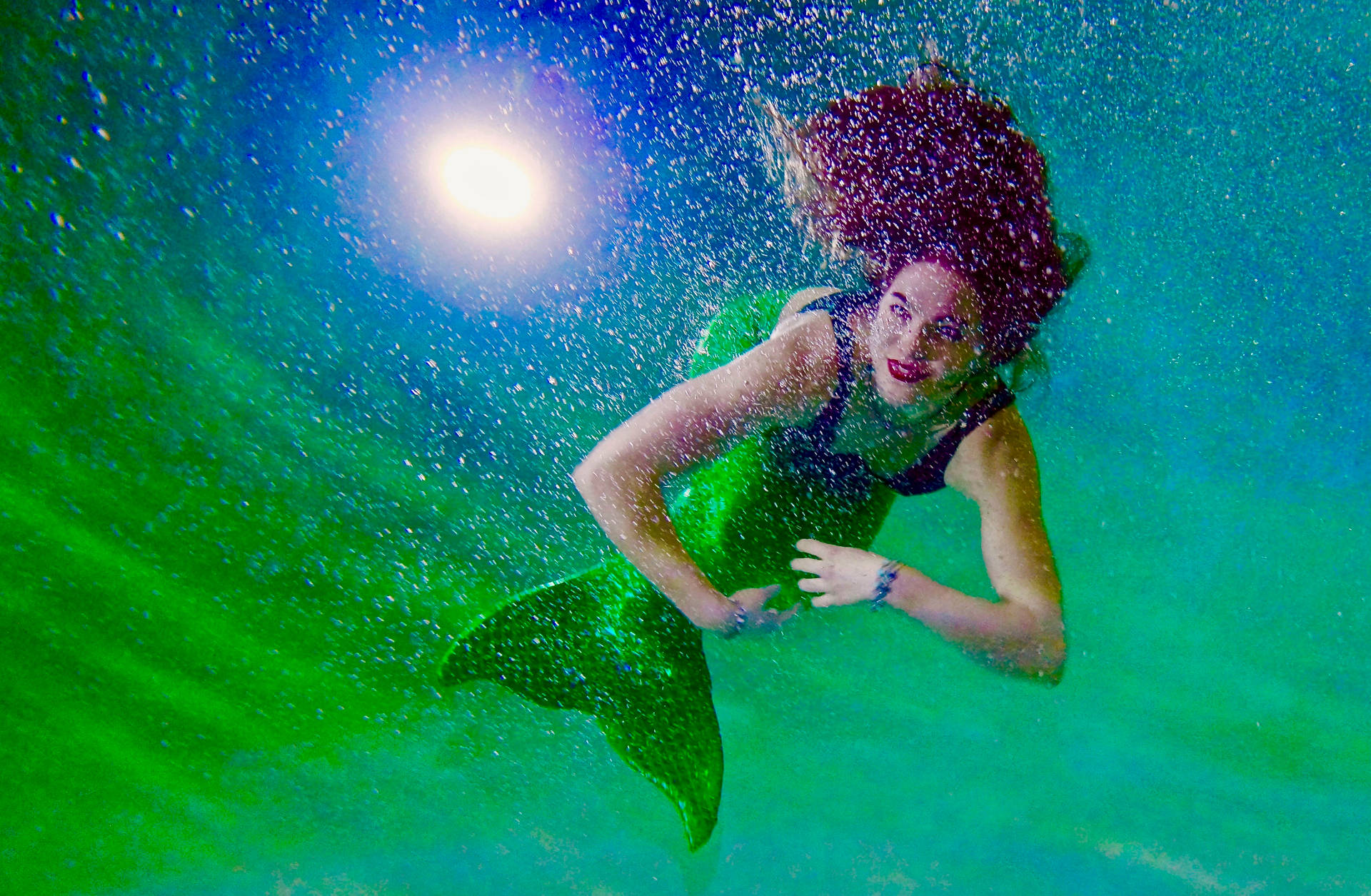 Mermaid Woman Green Underwater Background