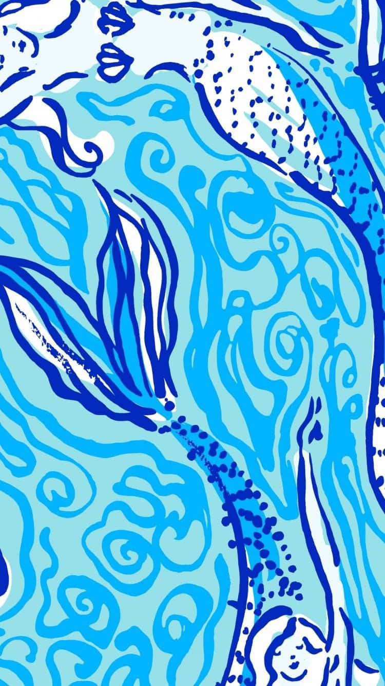 Mermaids In Blue And White Background