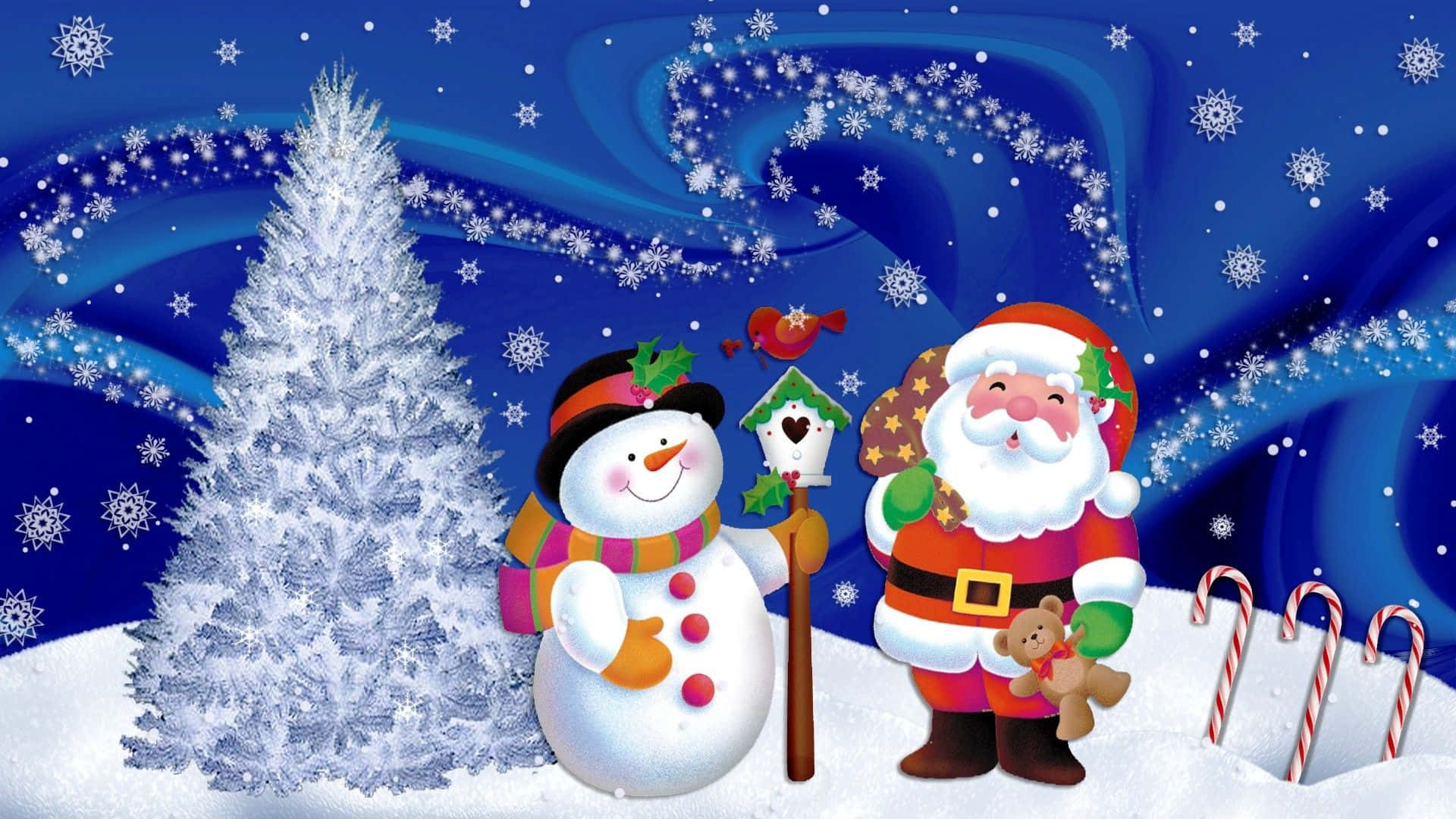 Merry Cartoon Christmas Scene Background