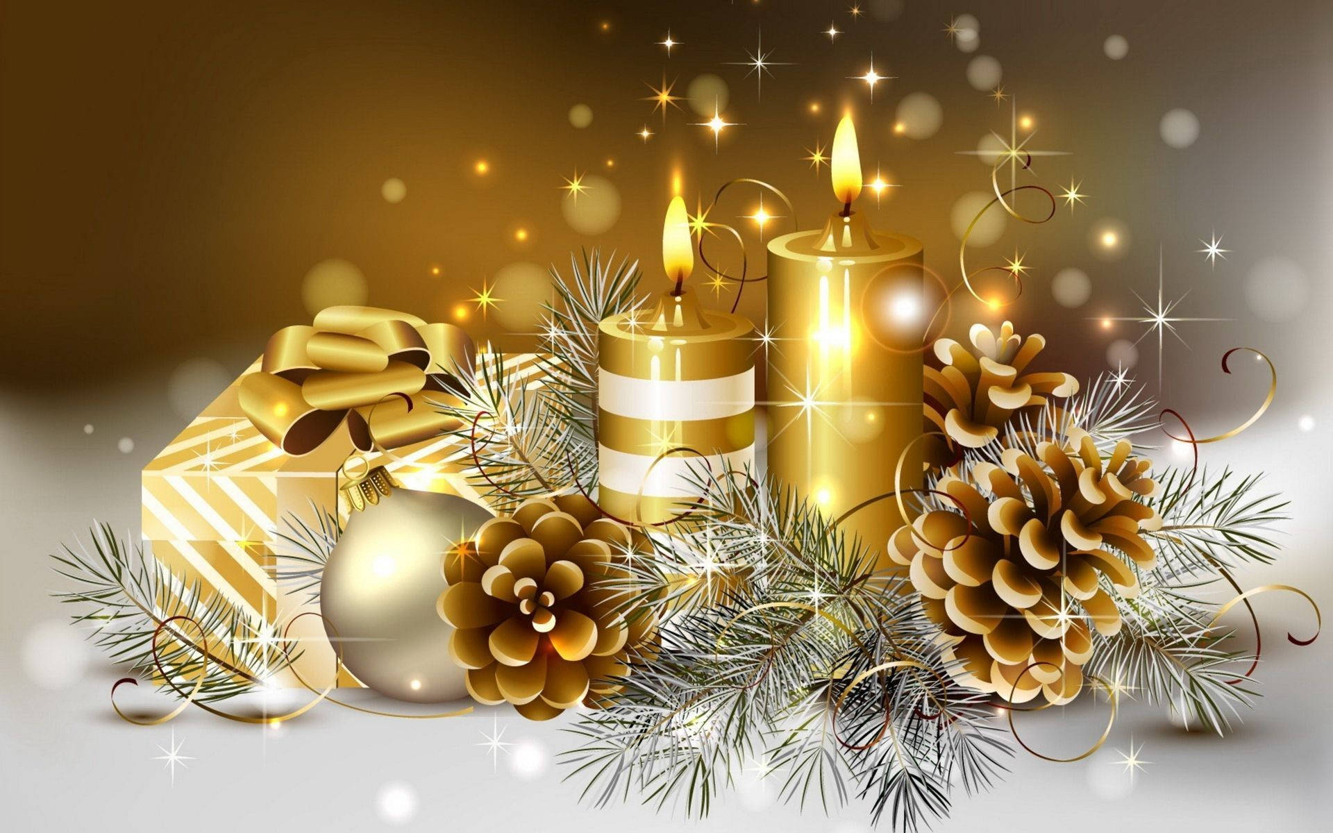 Merry Christmas Hd Golden Candles Background