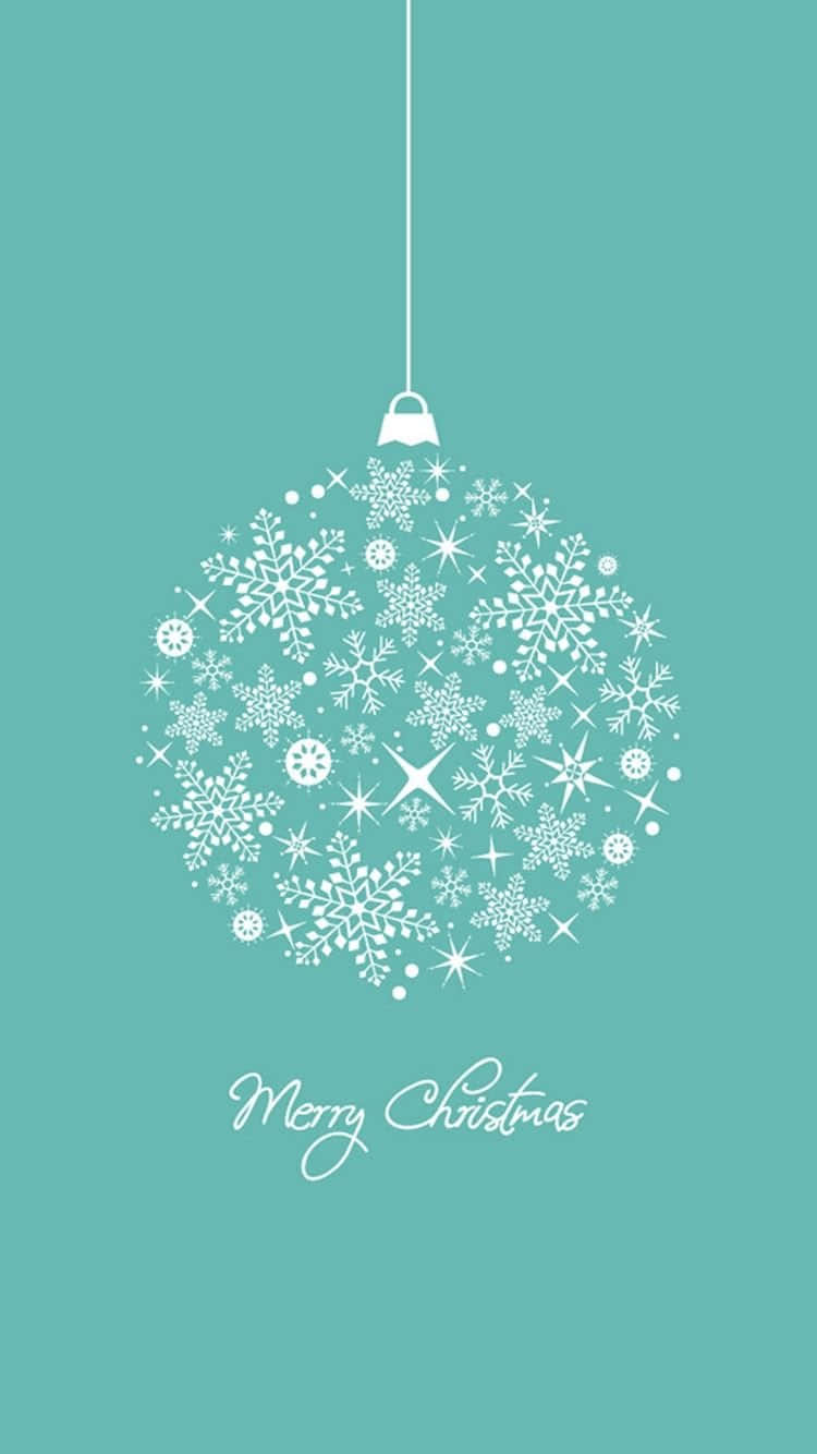 Merry Christmas Ornament With Snowflakes On Turquoise Background